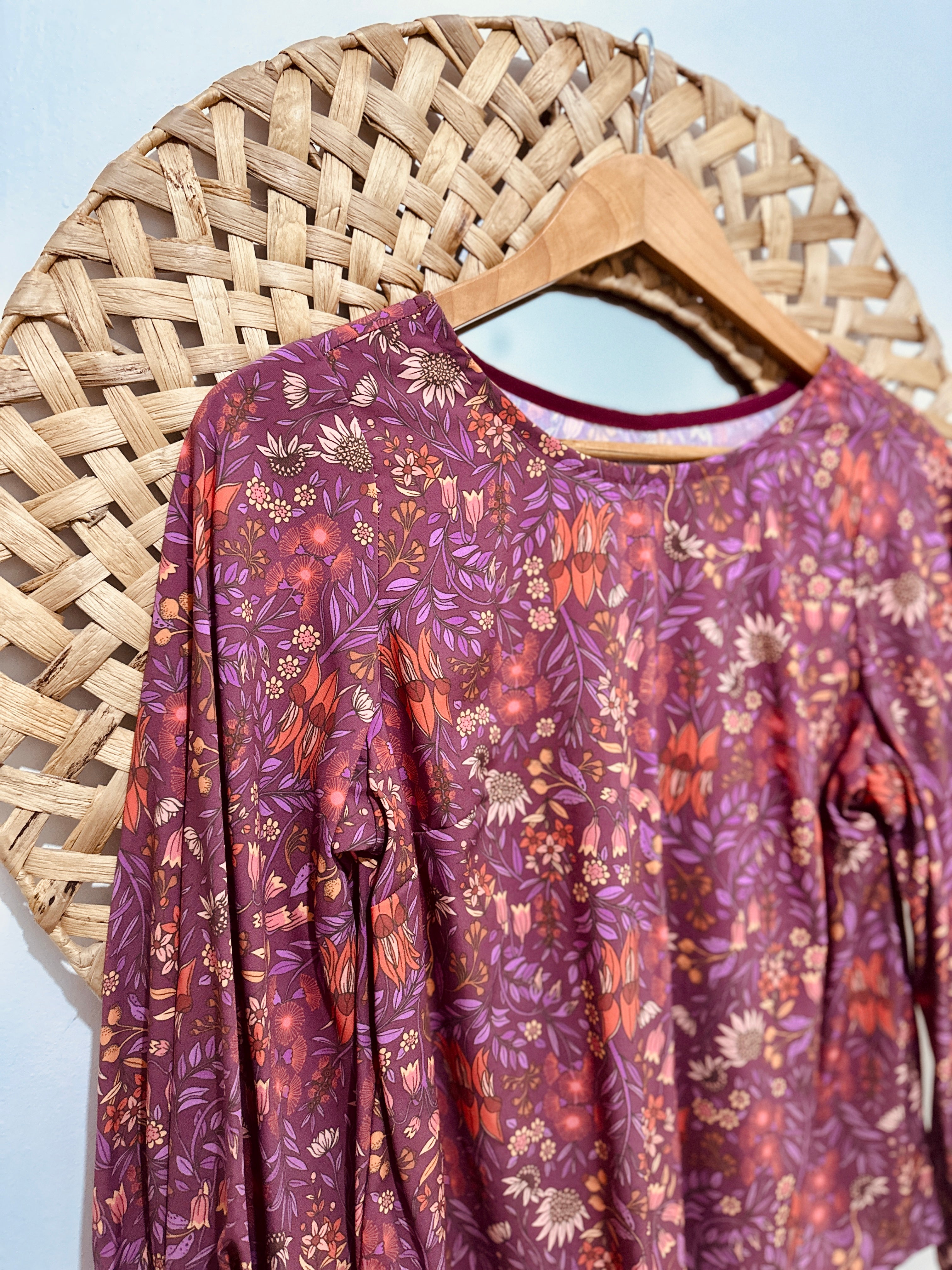Balloon Sleeve Top - Desert Pea print Purple