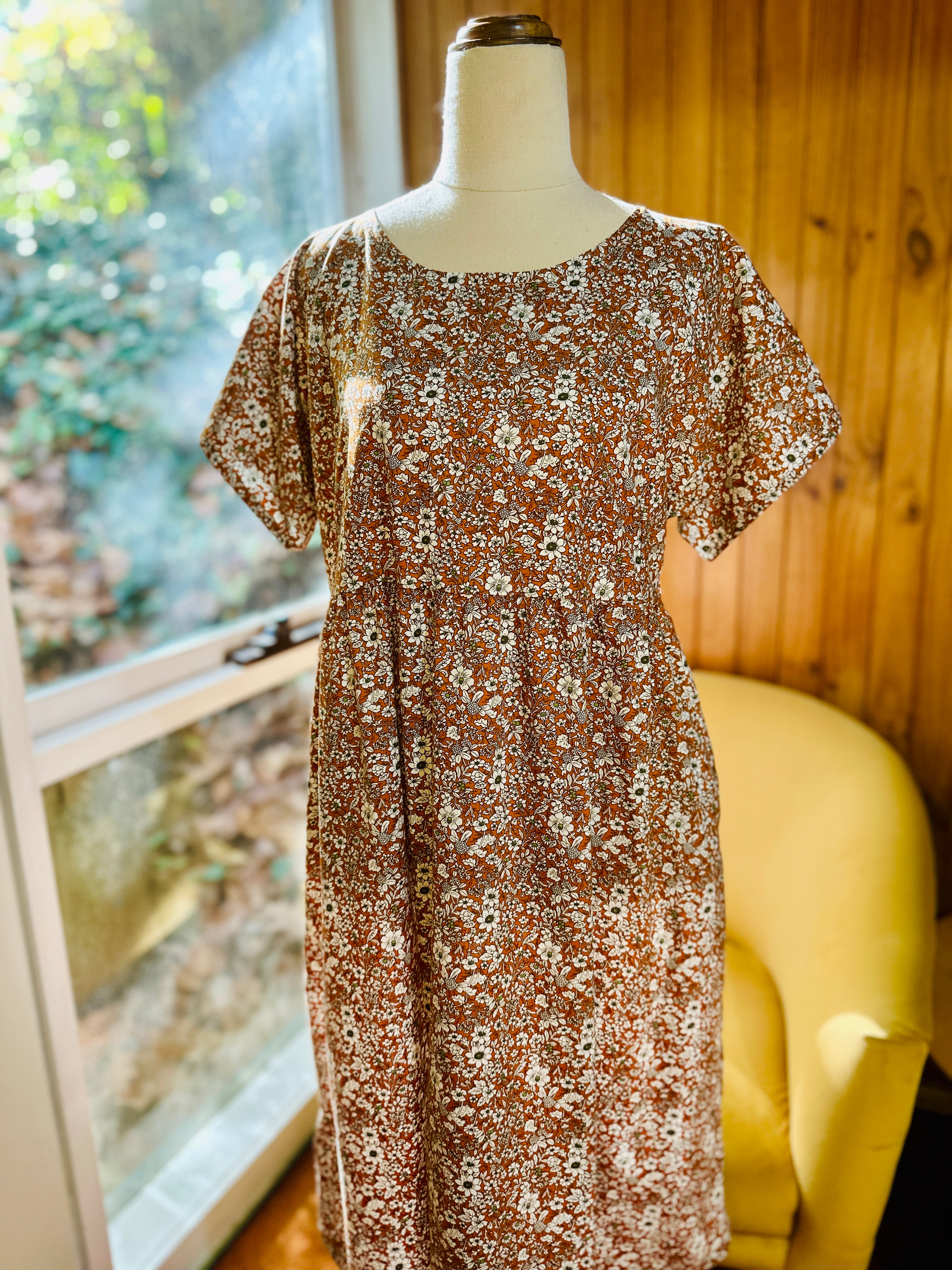 Frida Cotton Shift Dress - Ditsy floral burnt orange