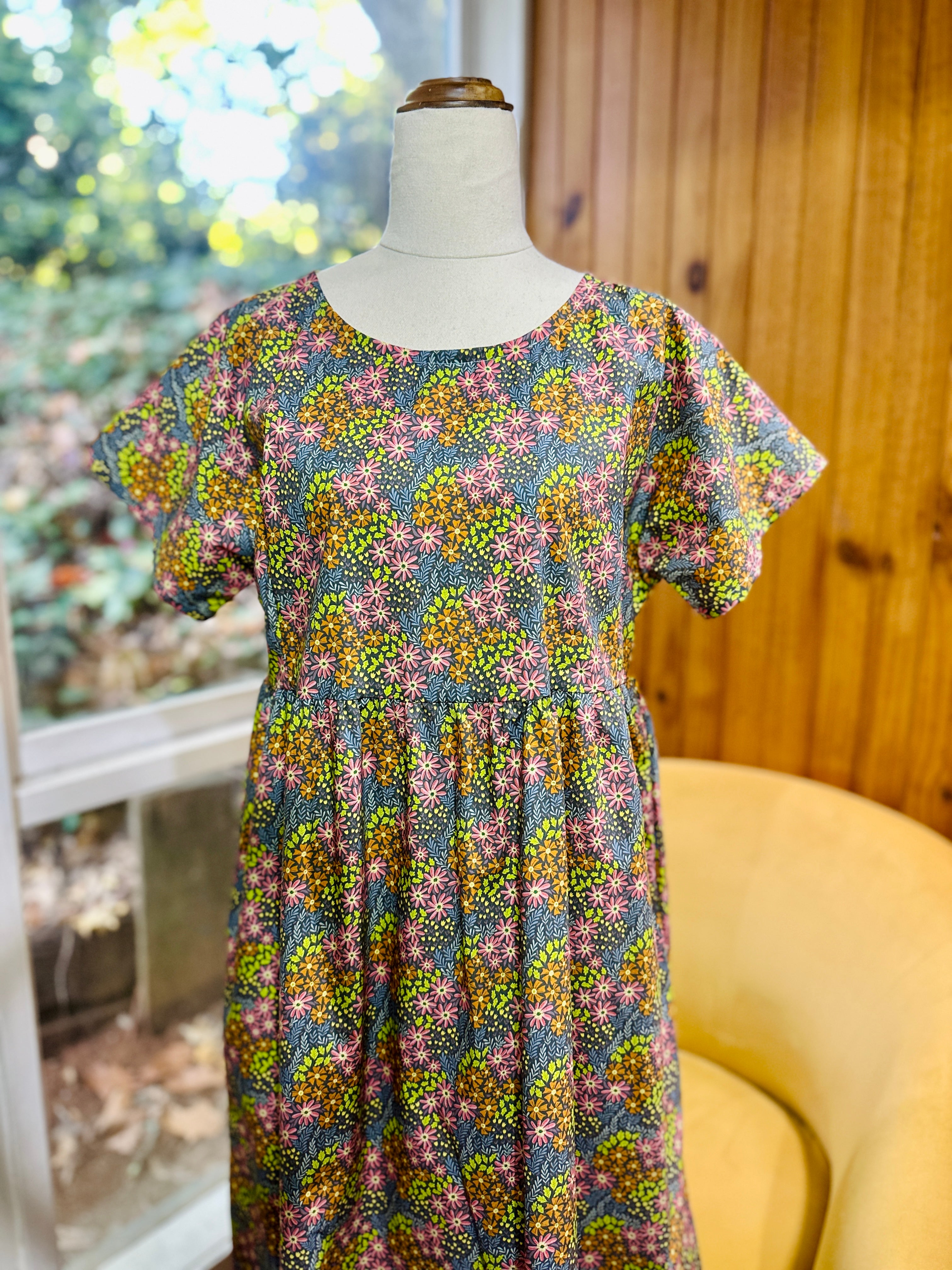 Frida Cotton Shift Dress - Ditsy floral rainbow