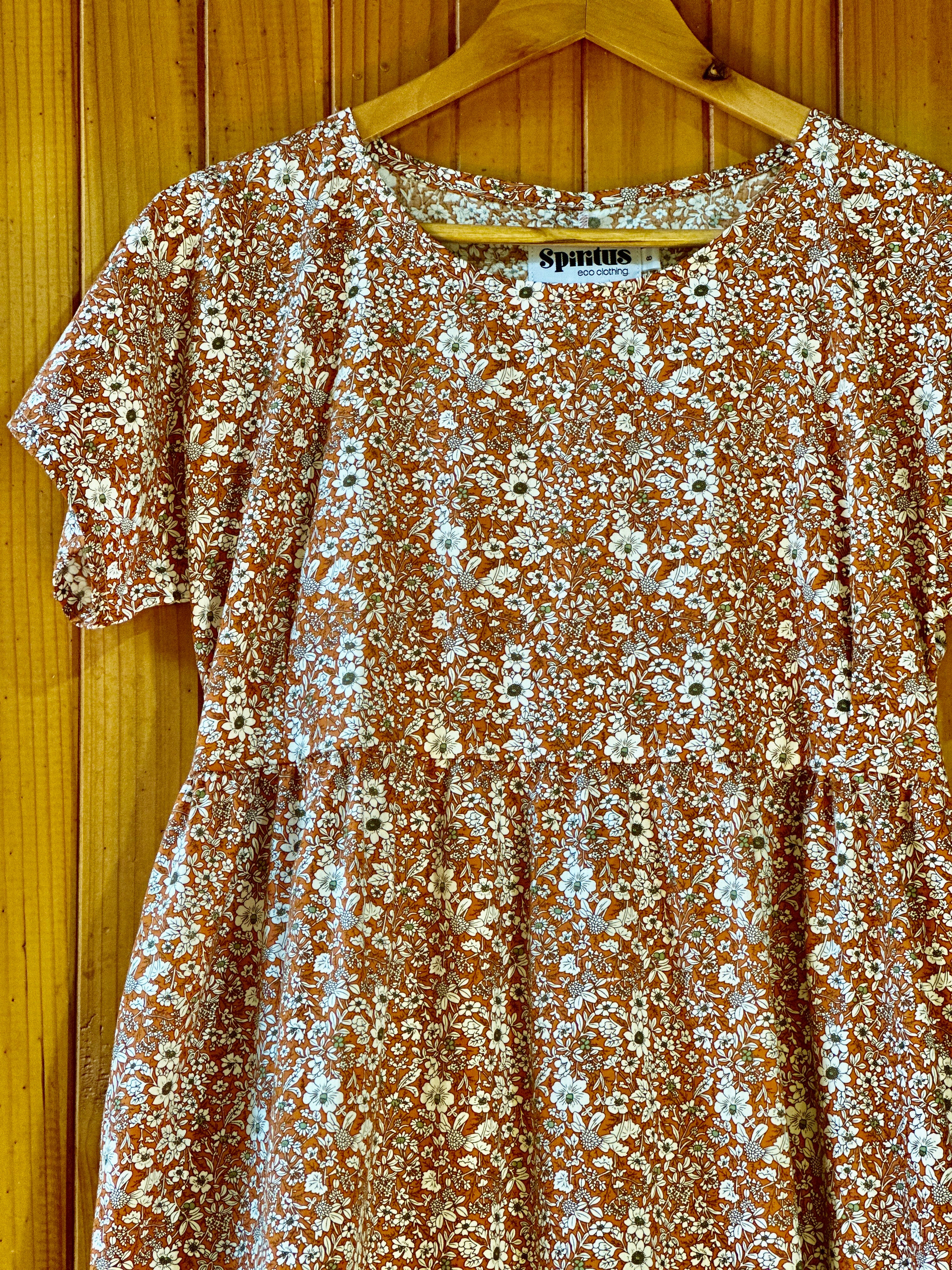 Frida Cotton Shift Dress - Ditsy floral burnt orange