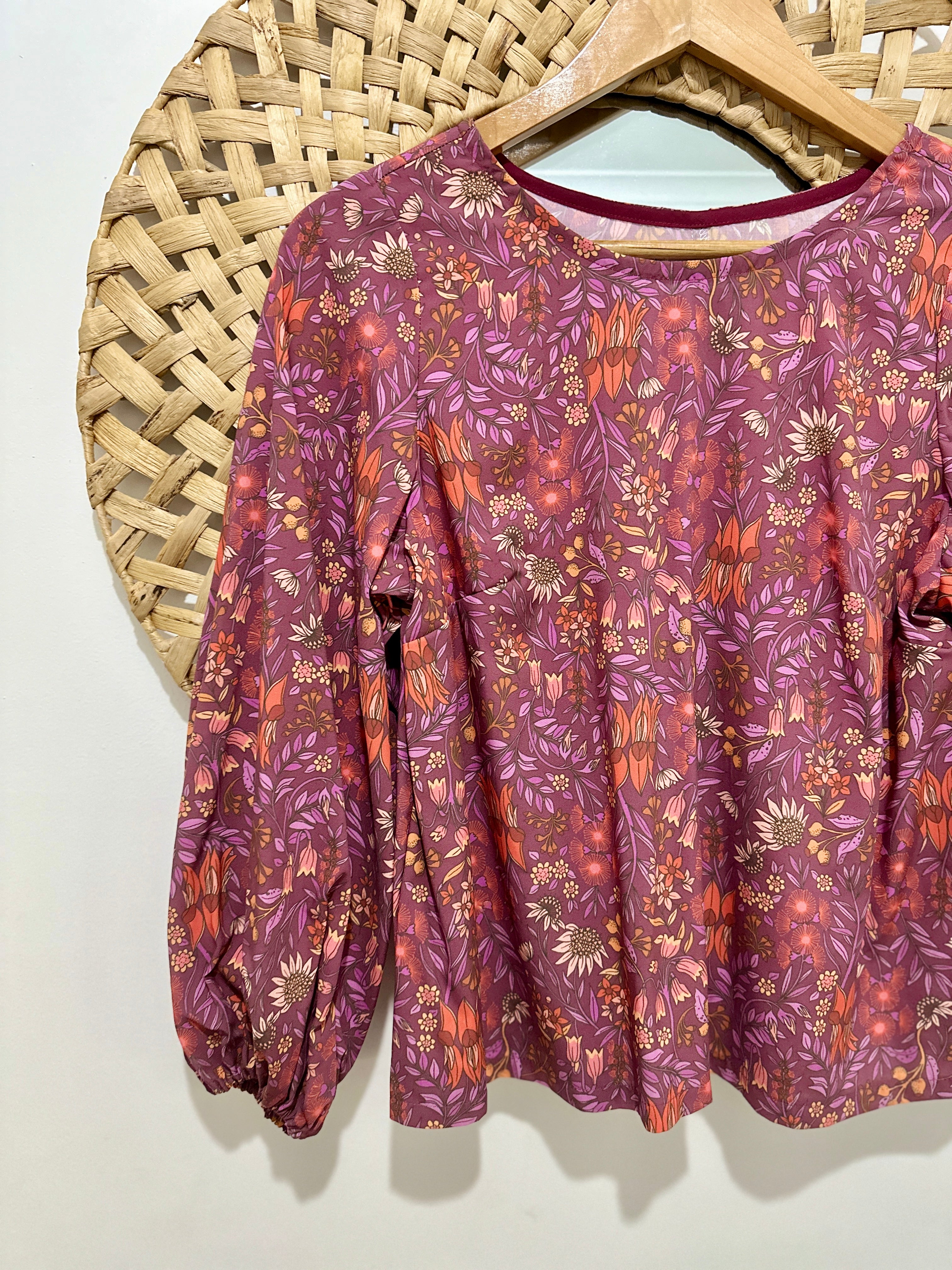 Balloon Sleeve Top - Desert Pea print Purple