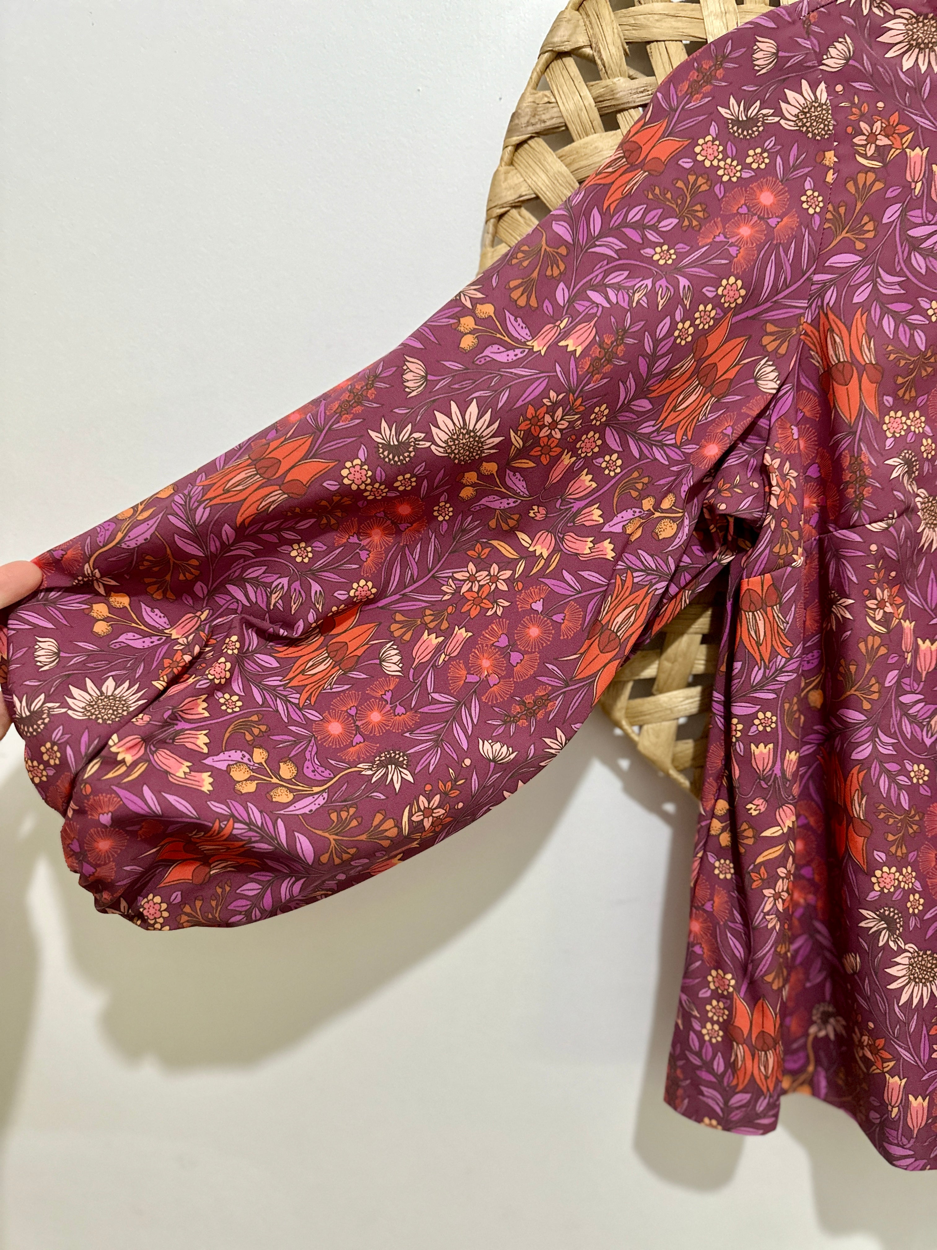Balloon Sleeve Top - Desert Pea print Purple