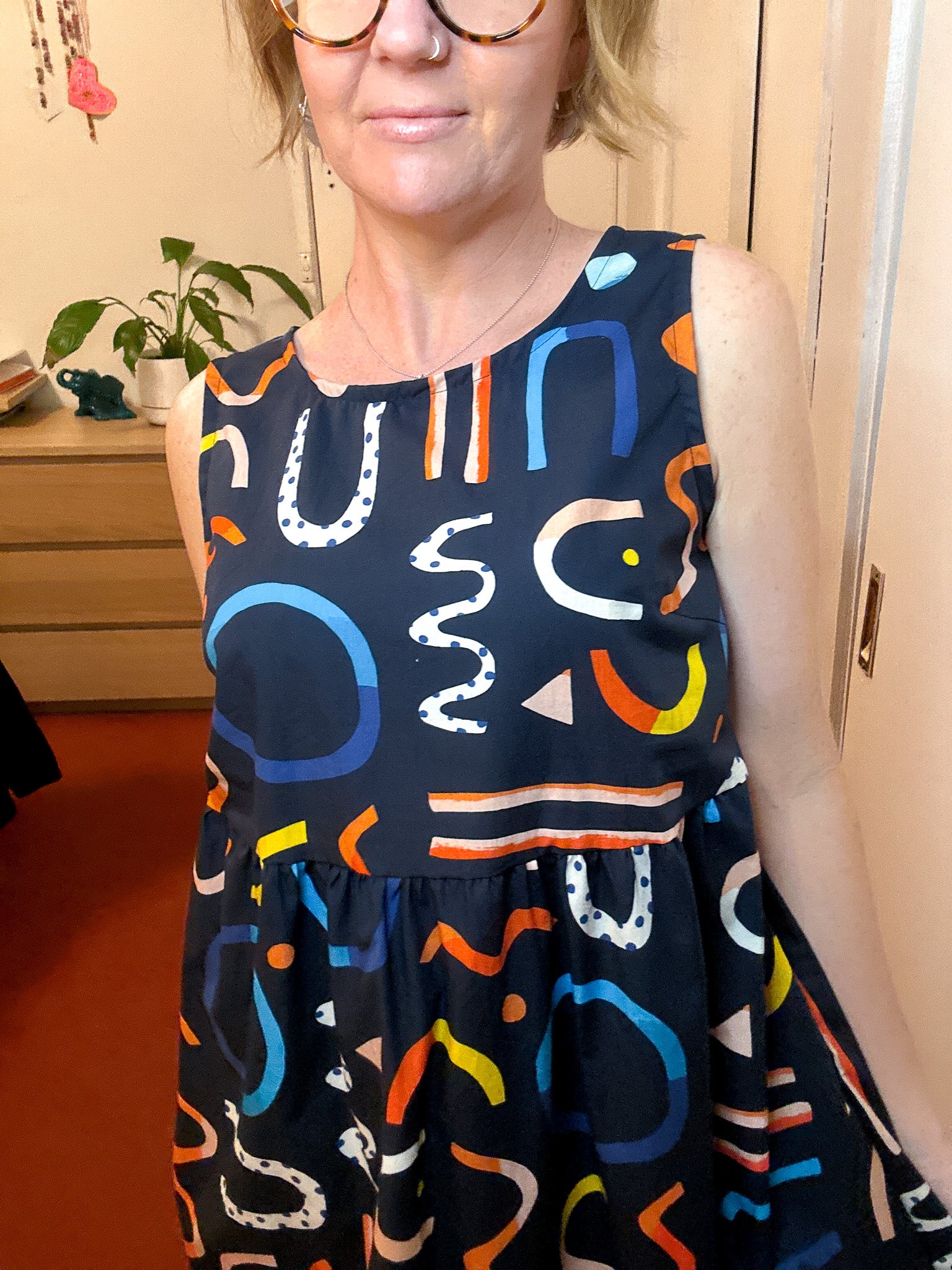 Organic Cotton Everyday Dress - Blue Shapes