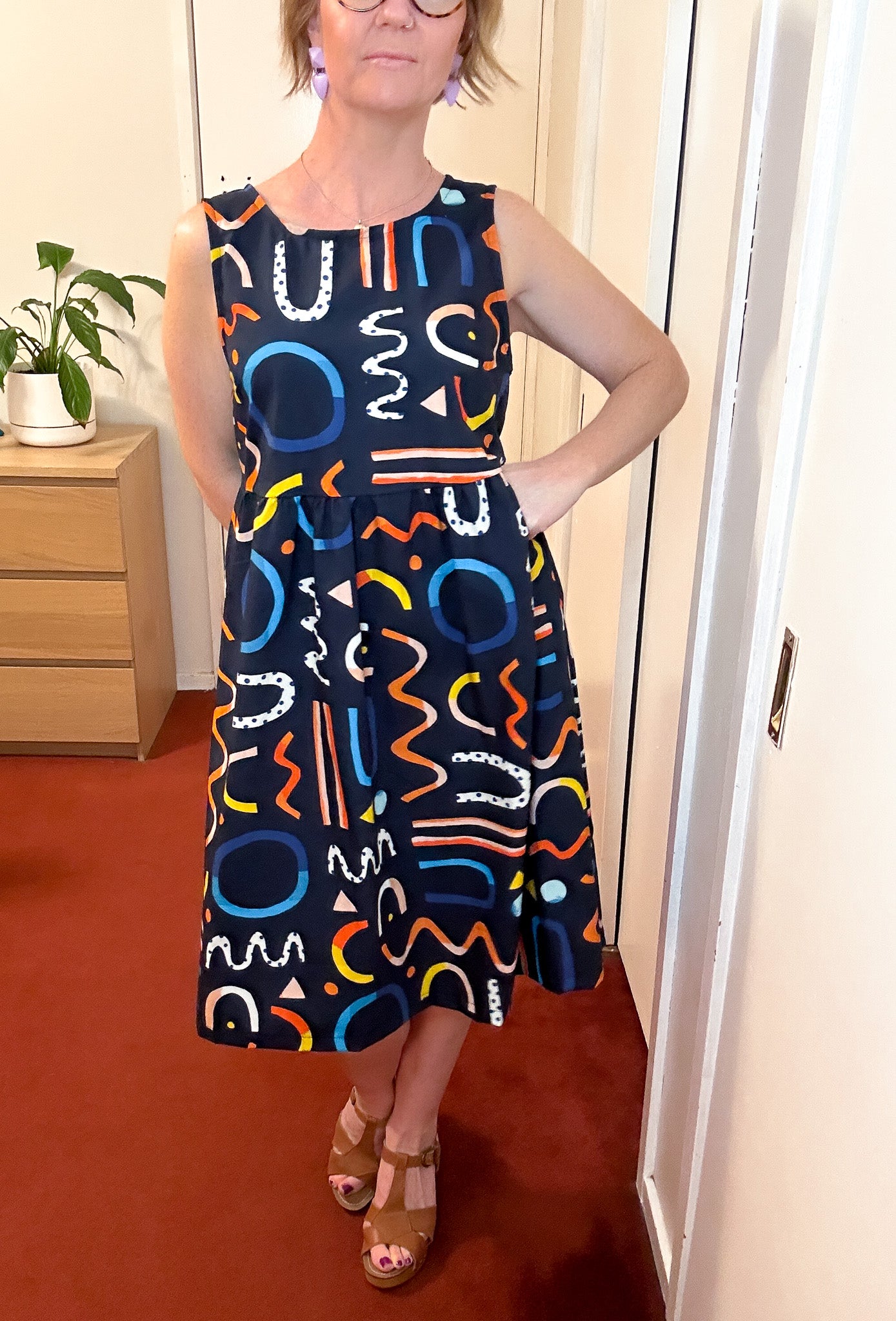 Organic Cotton Everyday Dress - Blue Shapes