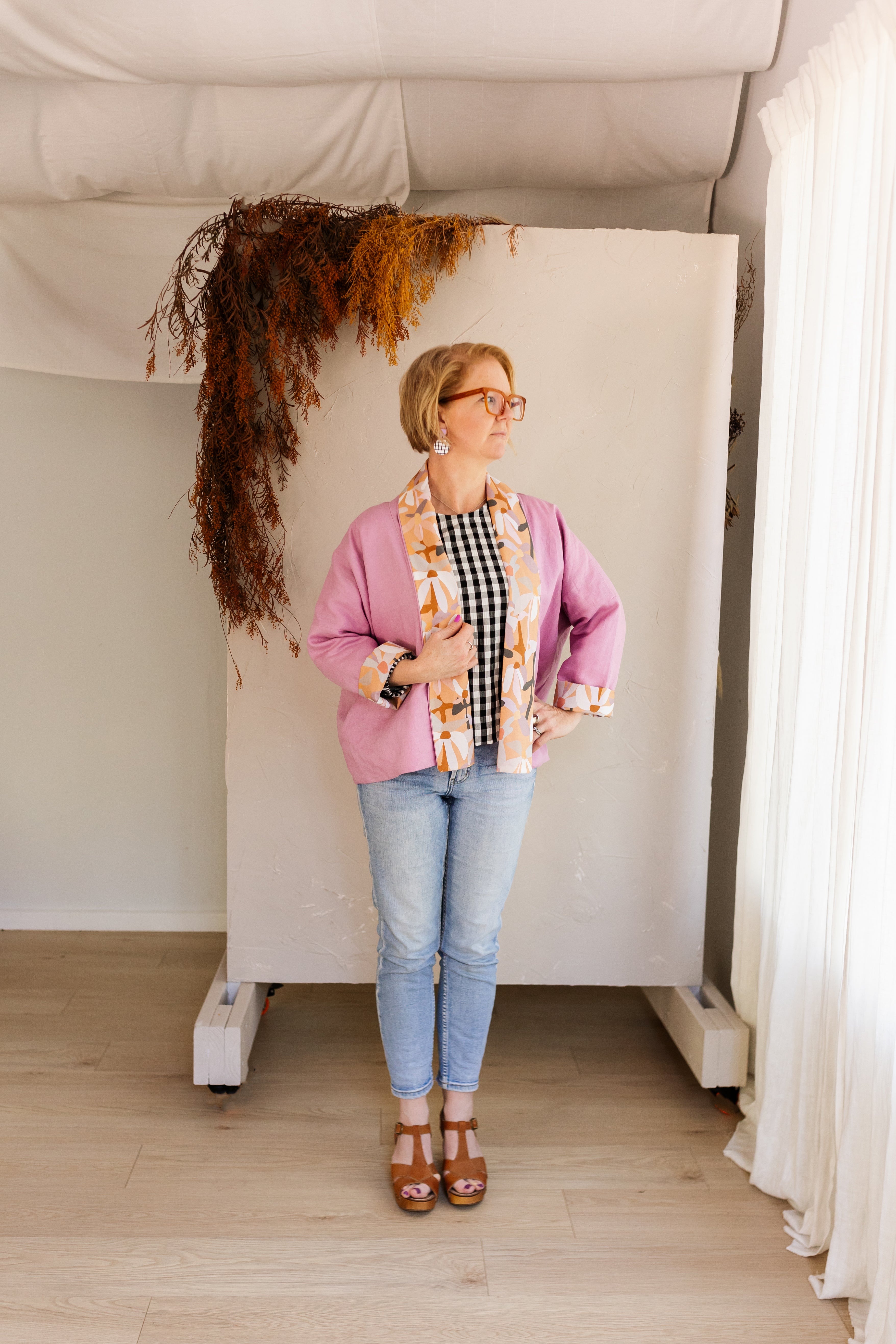 Reversible Linen Jacket - Fuscia