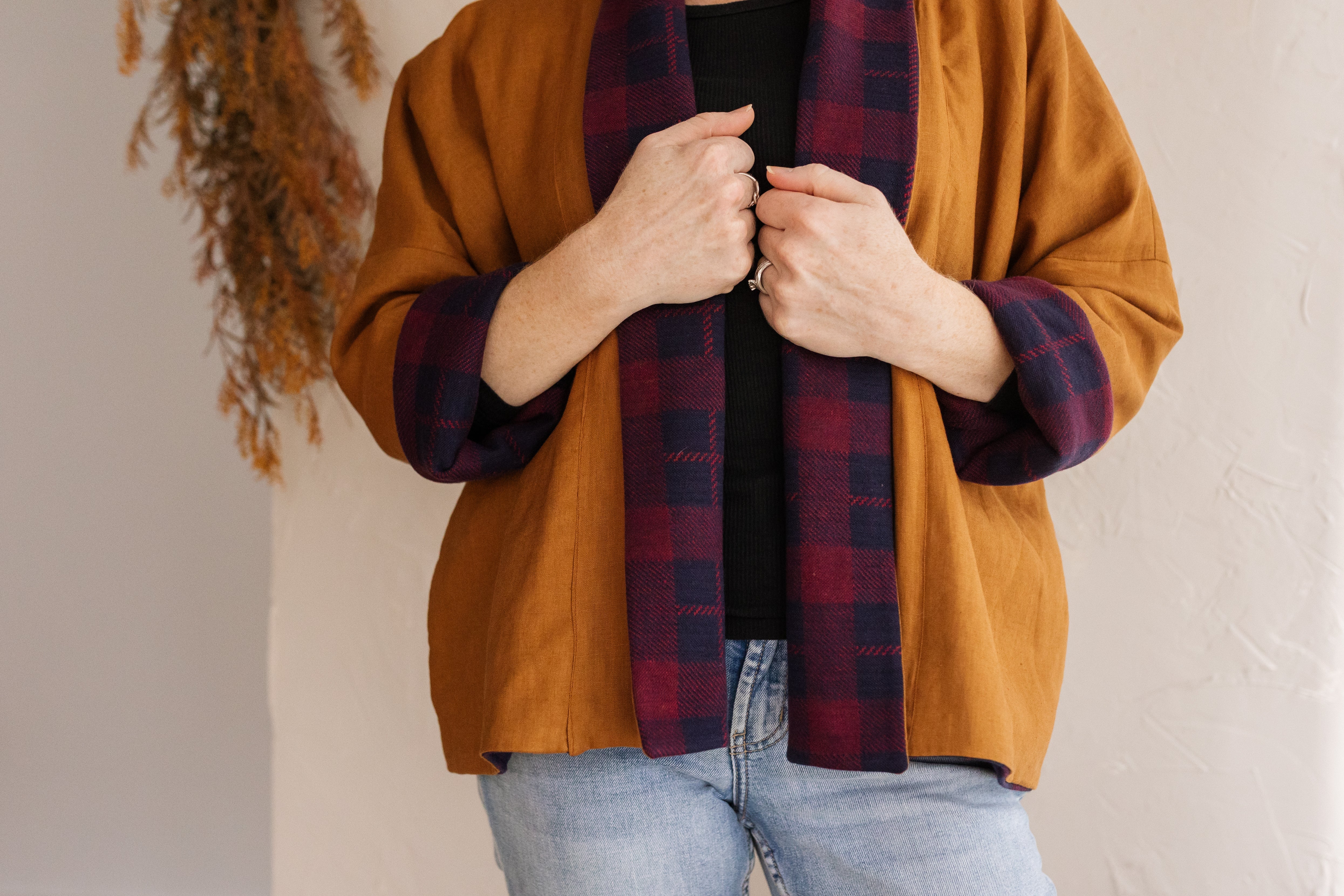 Reversible Linen Jacket (Mulberry)- Featuring Quality Warm Deadstock Fabric