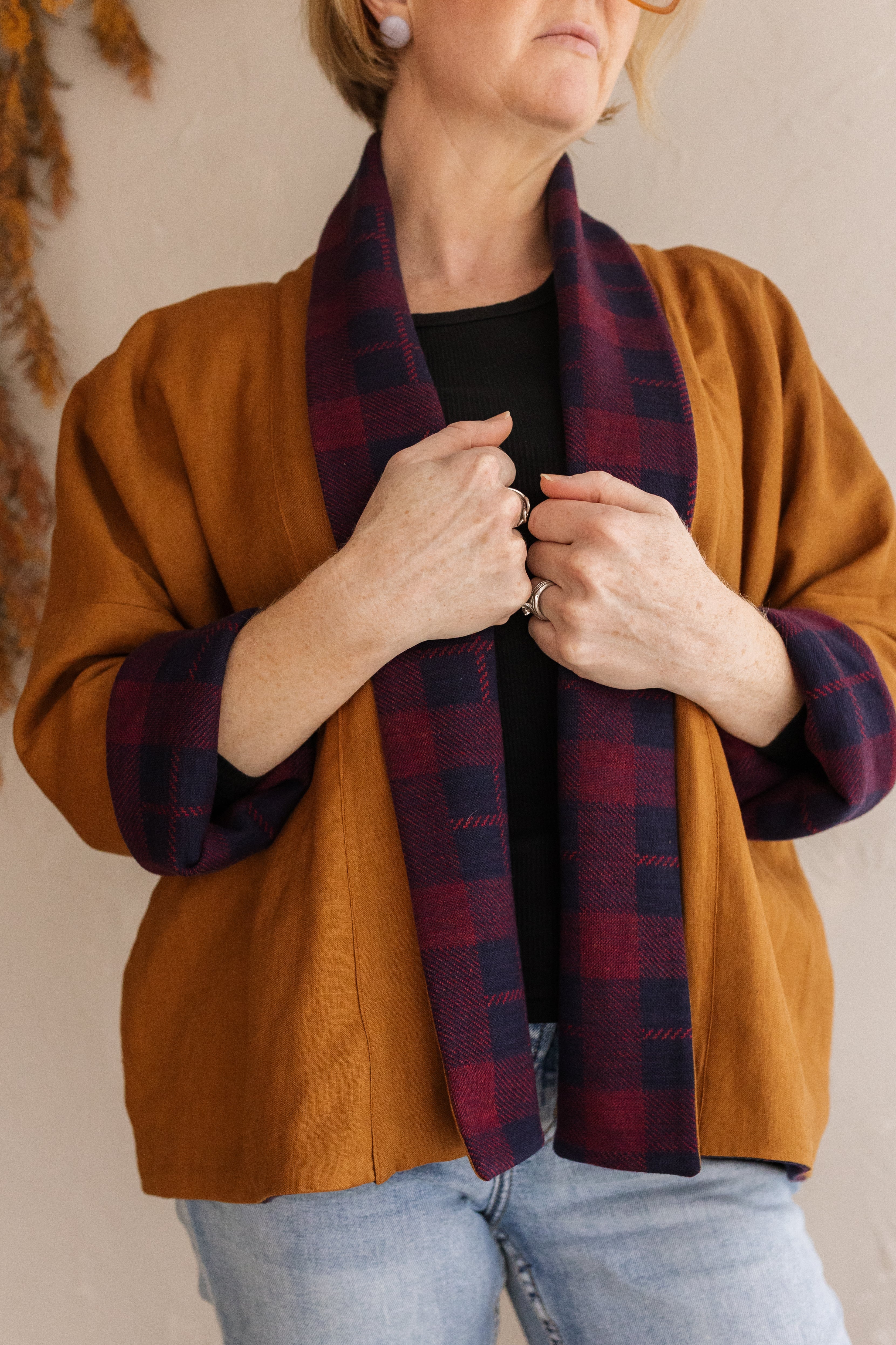 Reversible Linen Jacket (Mulberry)- Featuring Quality Warm Deadstock Fabric