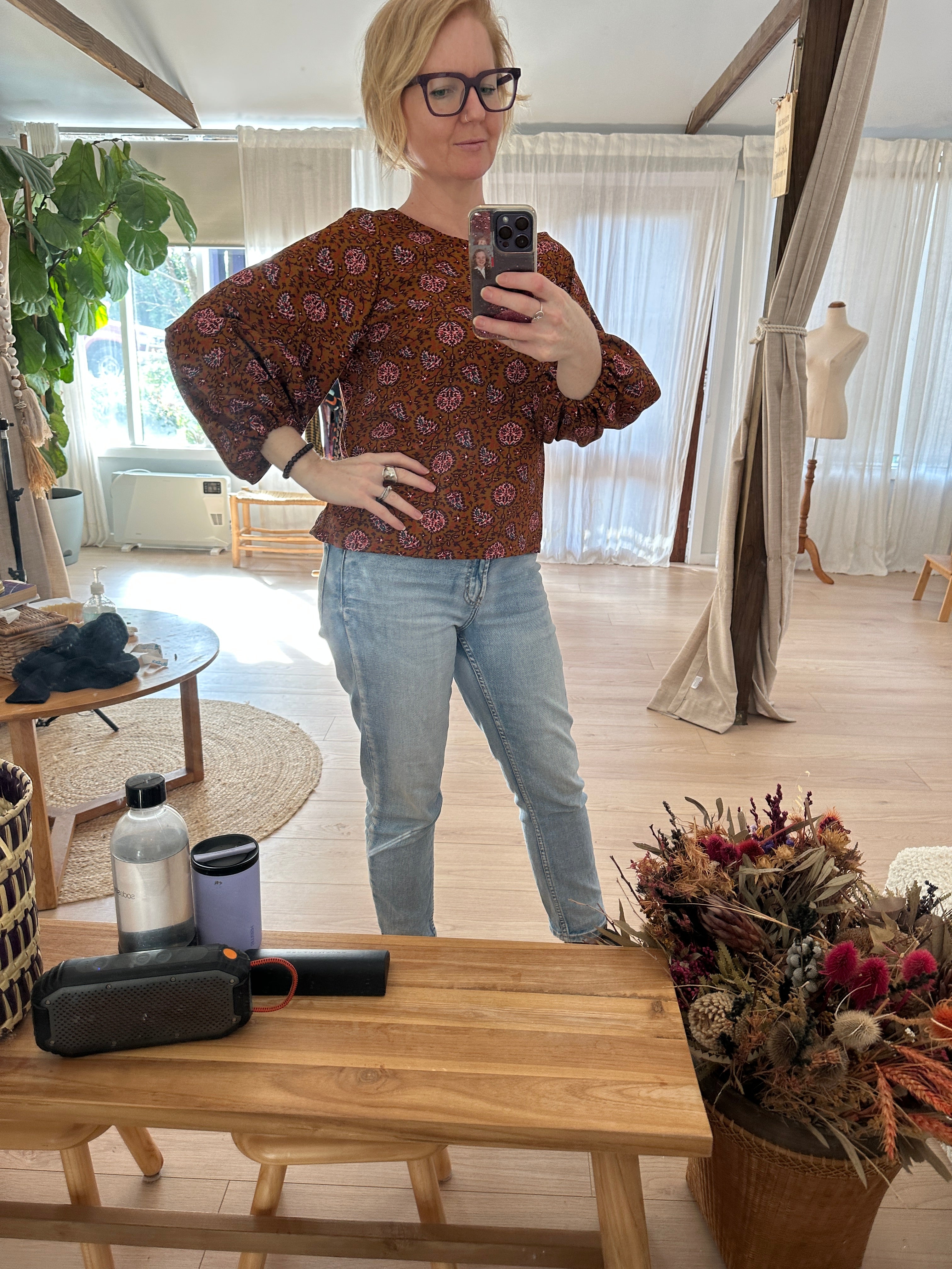Balloon Sleeve Top - Rust Paisley (deadstock)