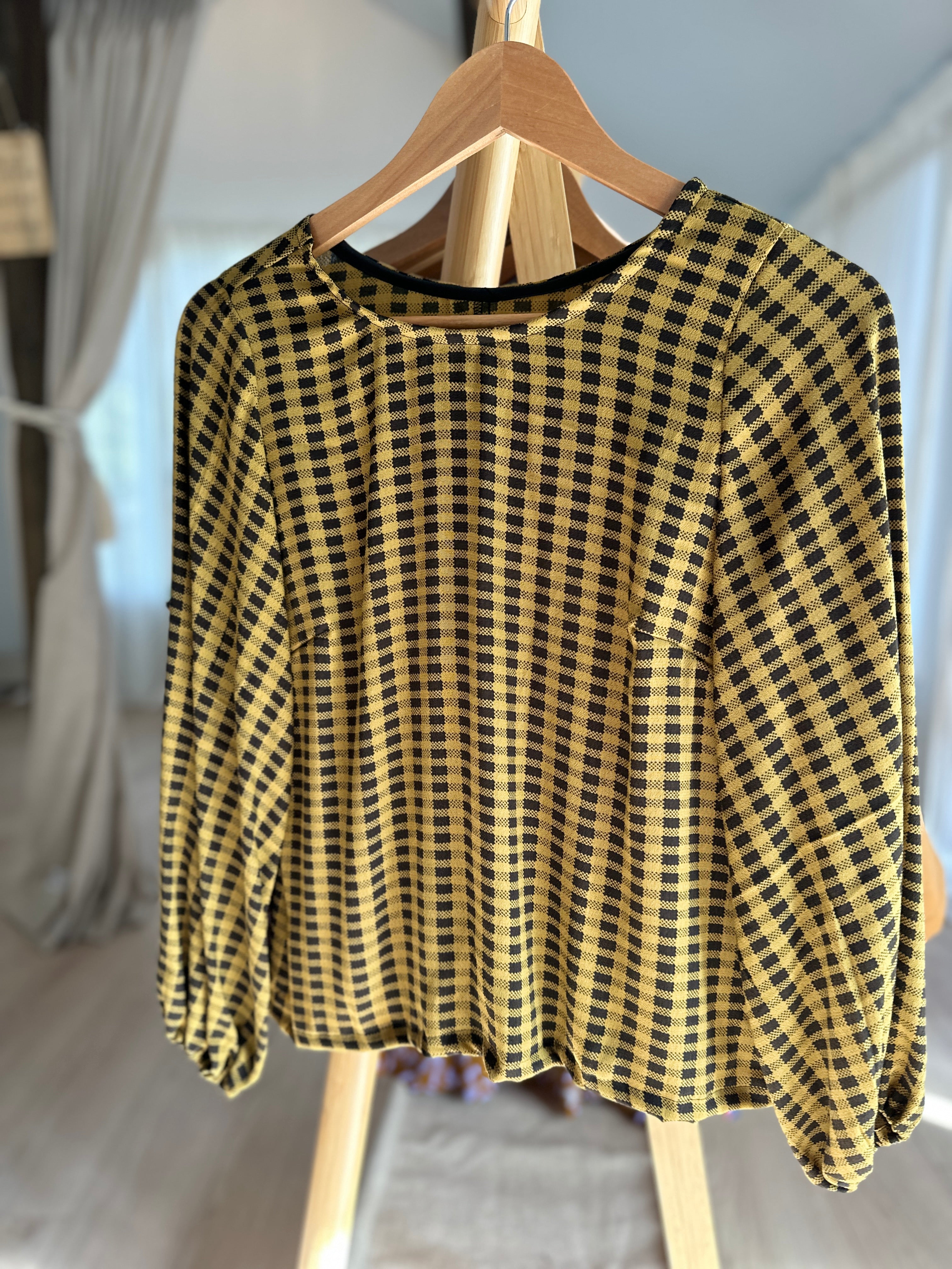 Balloon Sleeve Top - Check Green (deadstock)