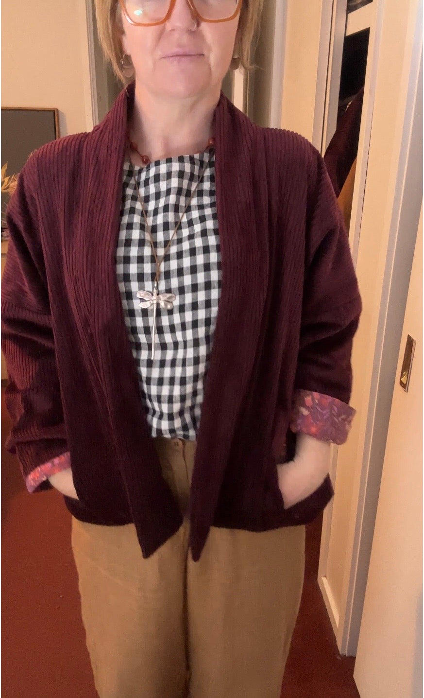 Reversible Cord Jacket - Burgundy desert pea lining