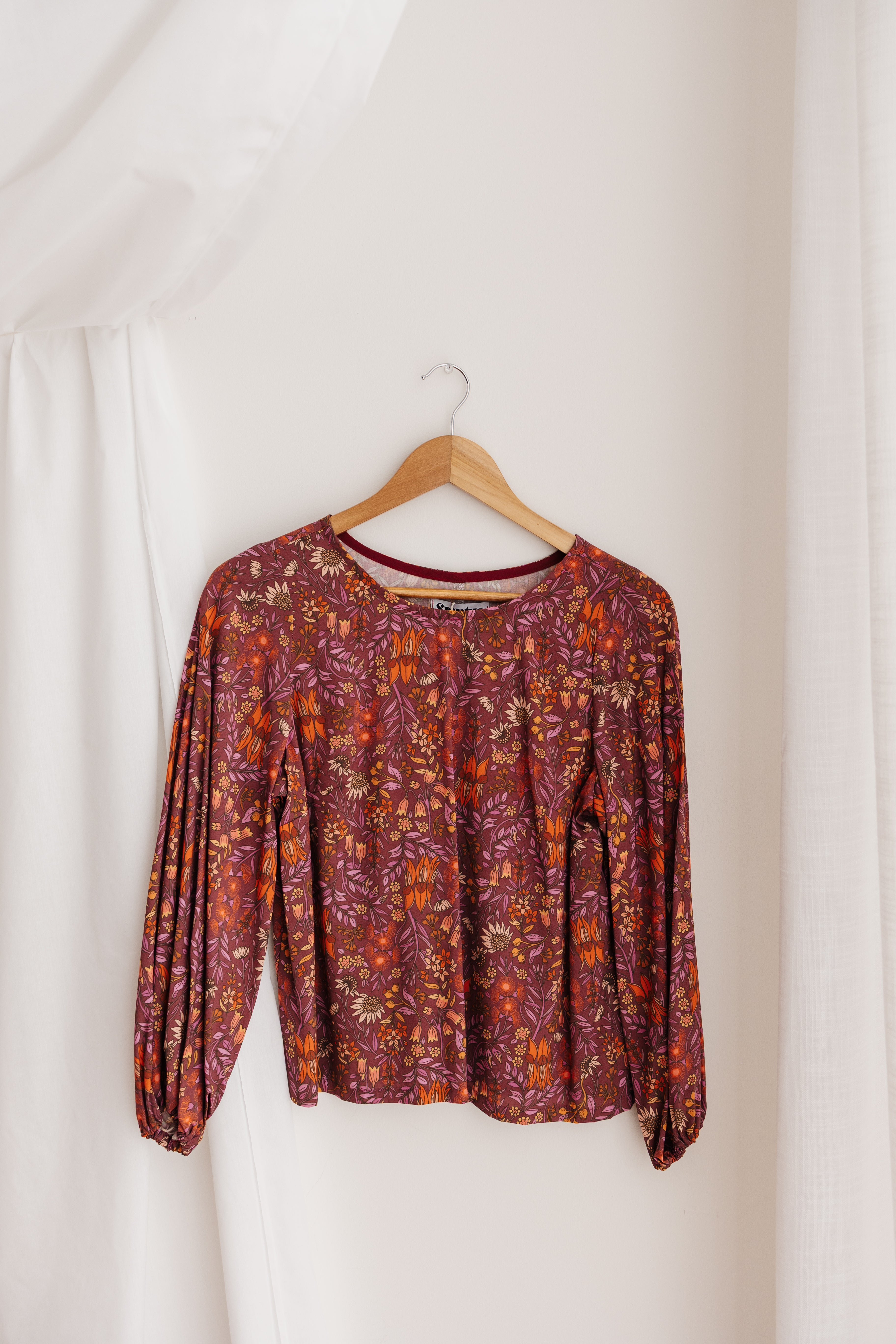Balloon Sleeve Top -  Desert Pea print Purple