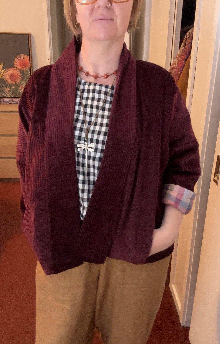 Reversible Cord Jacket - Burgundy check lining
