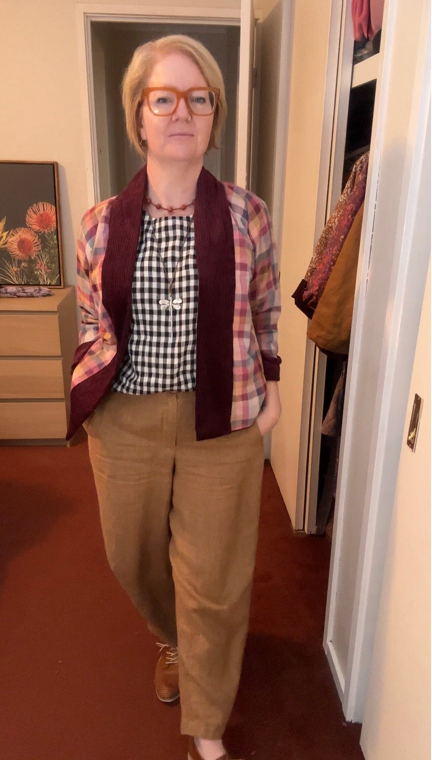 Reversible Cord Jacket - Burgundy check lining