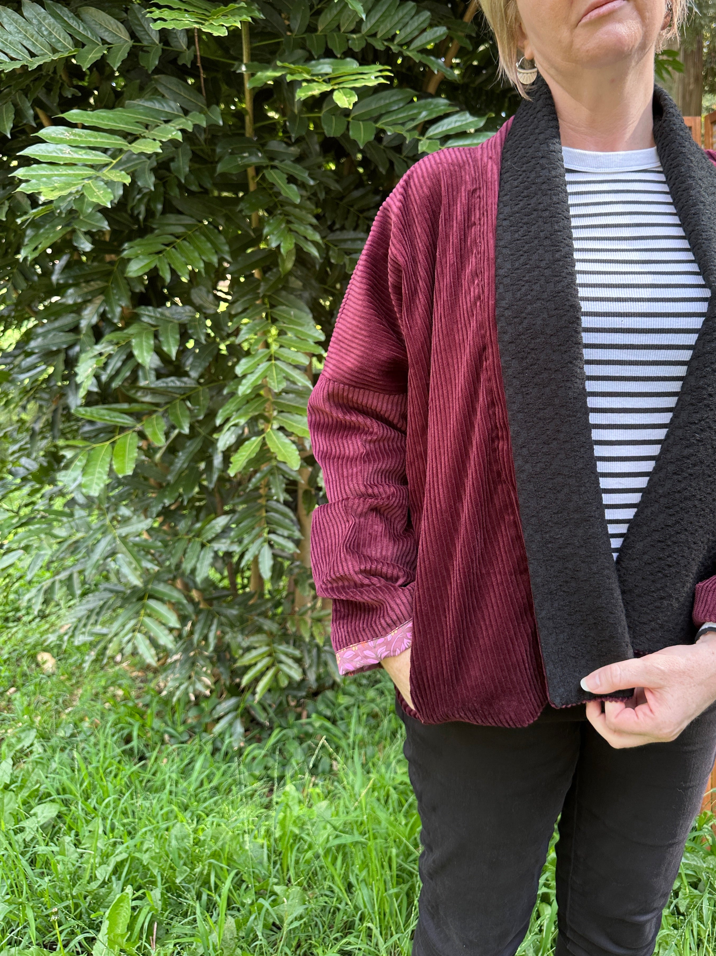 Gemini Reversible Cord Jacket - Burgundy blk roll collar