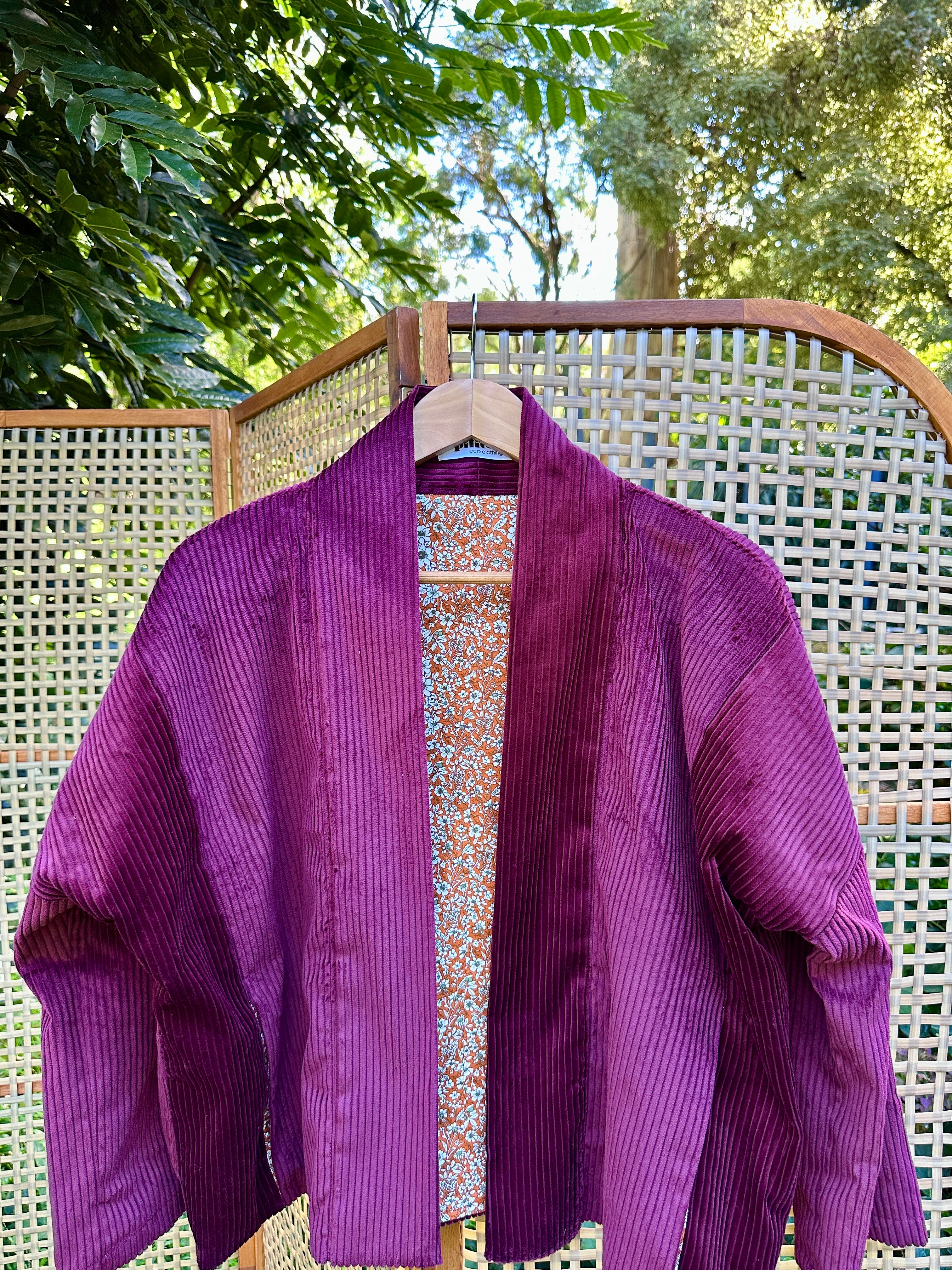 Gemini Reversible Cord Jacket - Burgundy ditsy orange lining