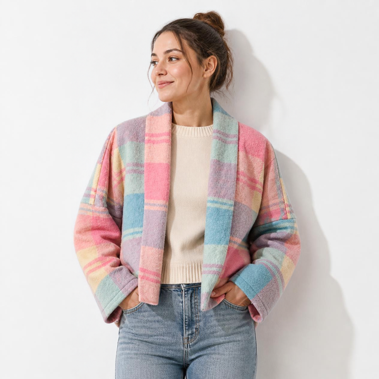 Whispering Wool Blanket Jacket- Vintage Pastel Merino Picnic