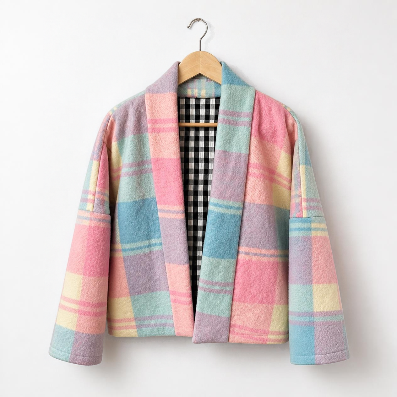 Whispering Wool Blanket Jacket- Vintage Pastel Merino Picnic