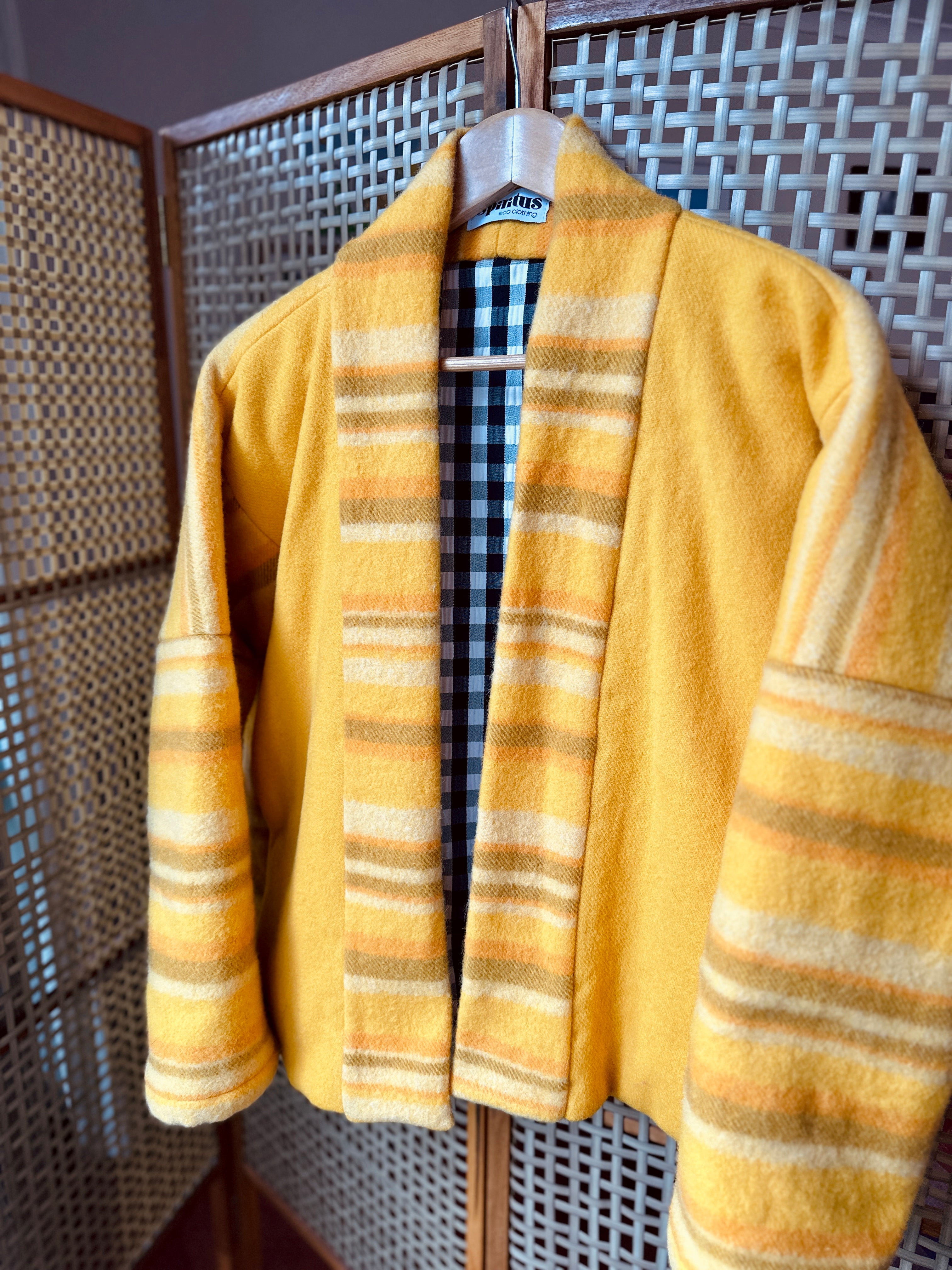 Whispering Wool Blanket Jacket- Vintage Yellow Picnic