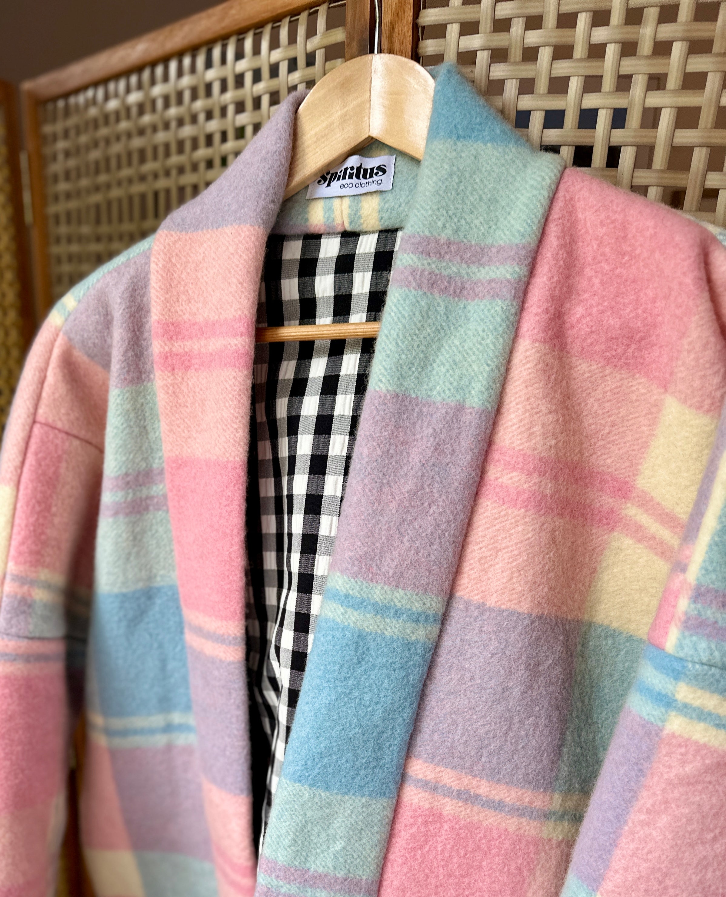 Whispering Wool Blanket Jacket- Vintage Pastel Merino Picnic