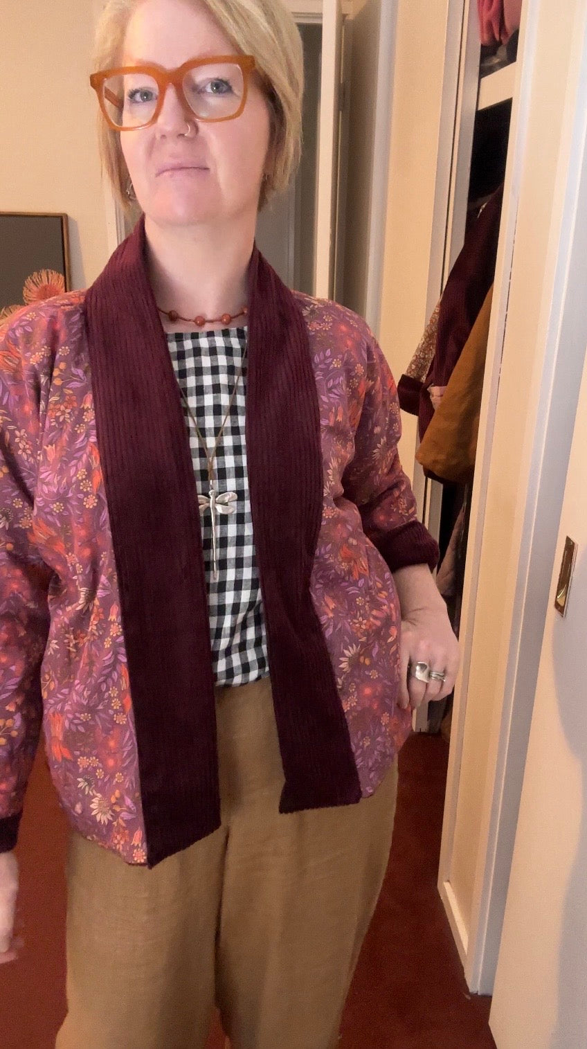 Reversible Cord Jacket - Burgundy desert pea lining