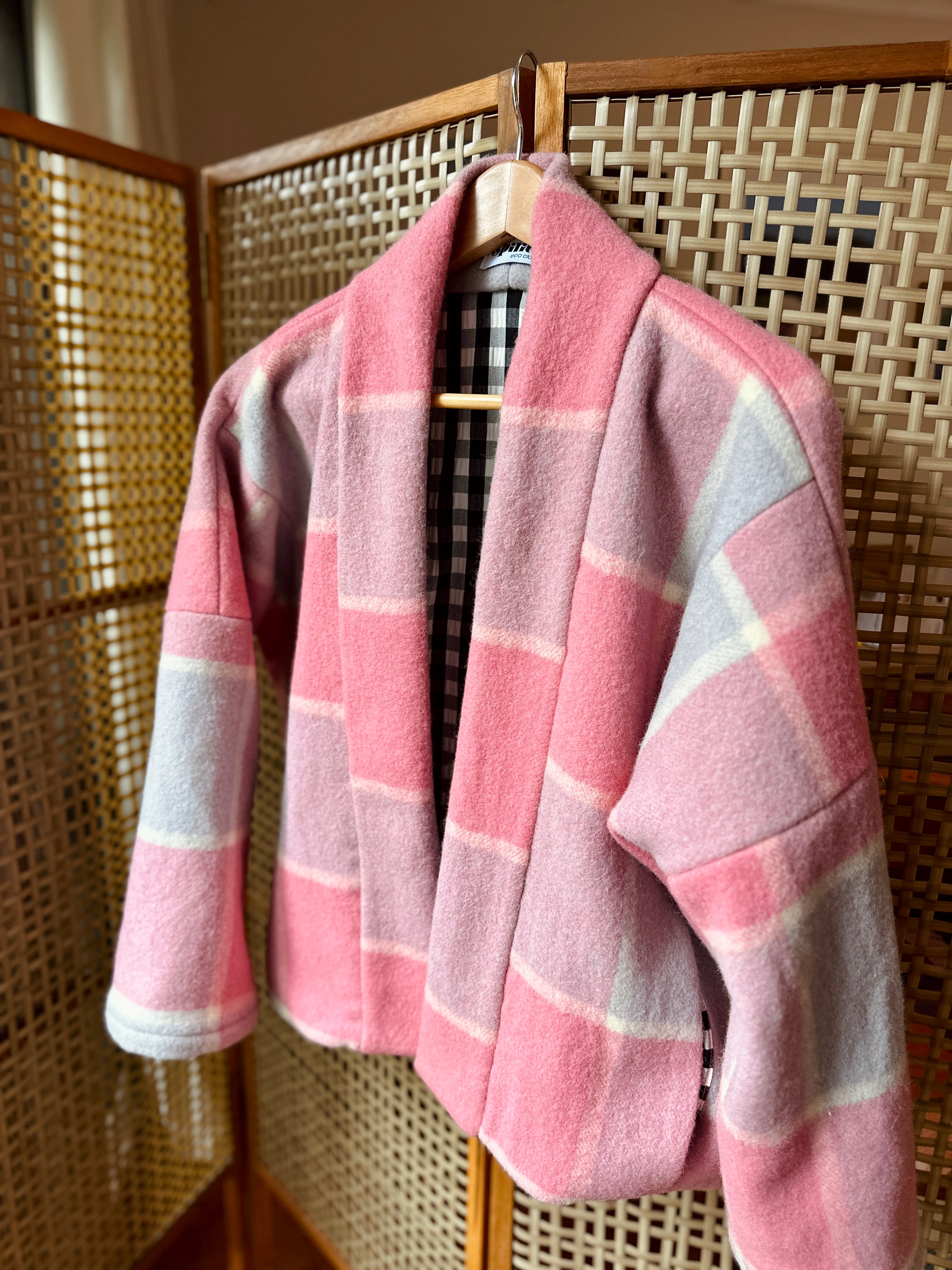 Whispering Wool Blanket Jacket- Vintage Pink Picnic