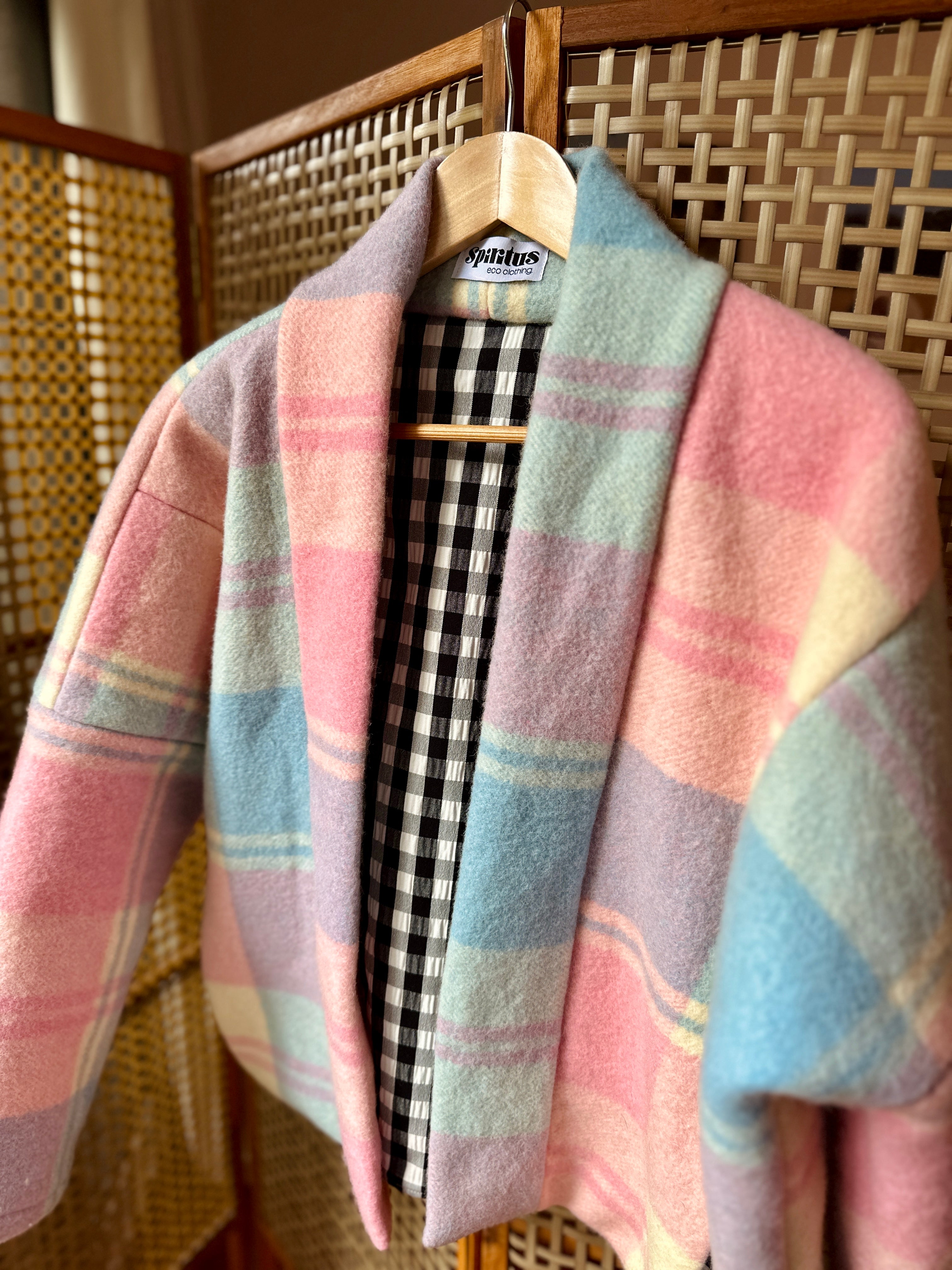 Whispering Wool Blanket Jacket- Vintage Pastel Merino Picnic