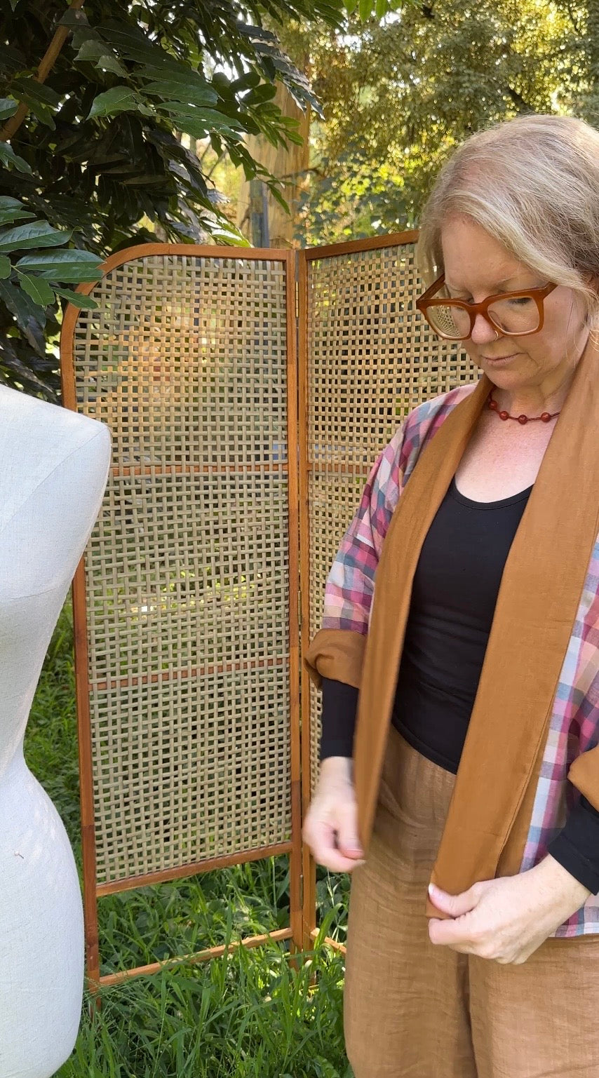 Gemini Reversible Linen Jacket - Tobacco check lining