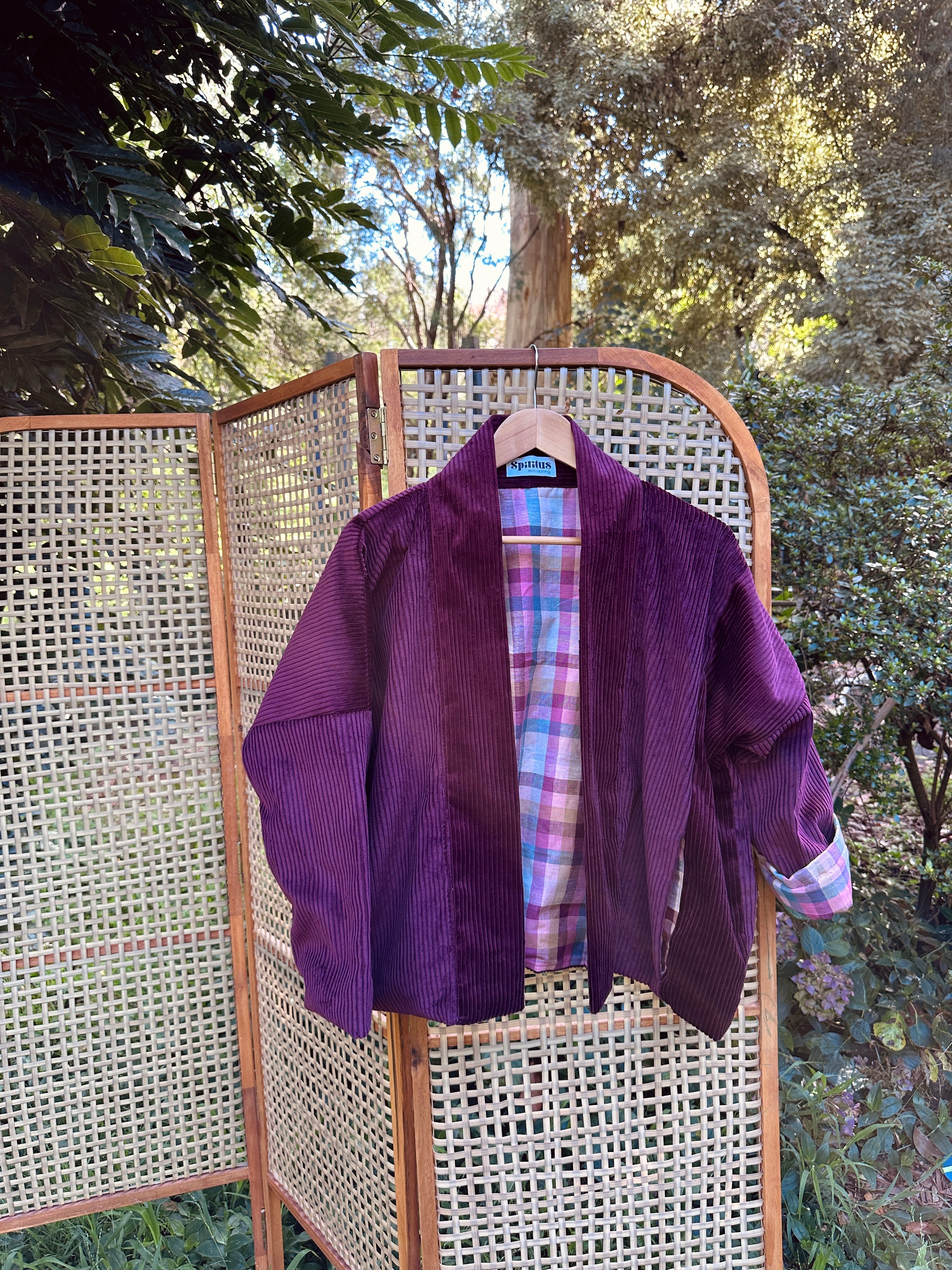 Reversible Cord Jacket - Burgundy check lining