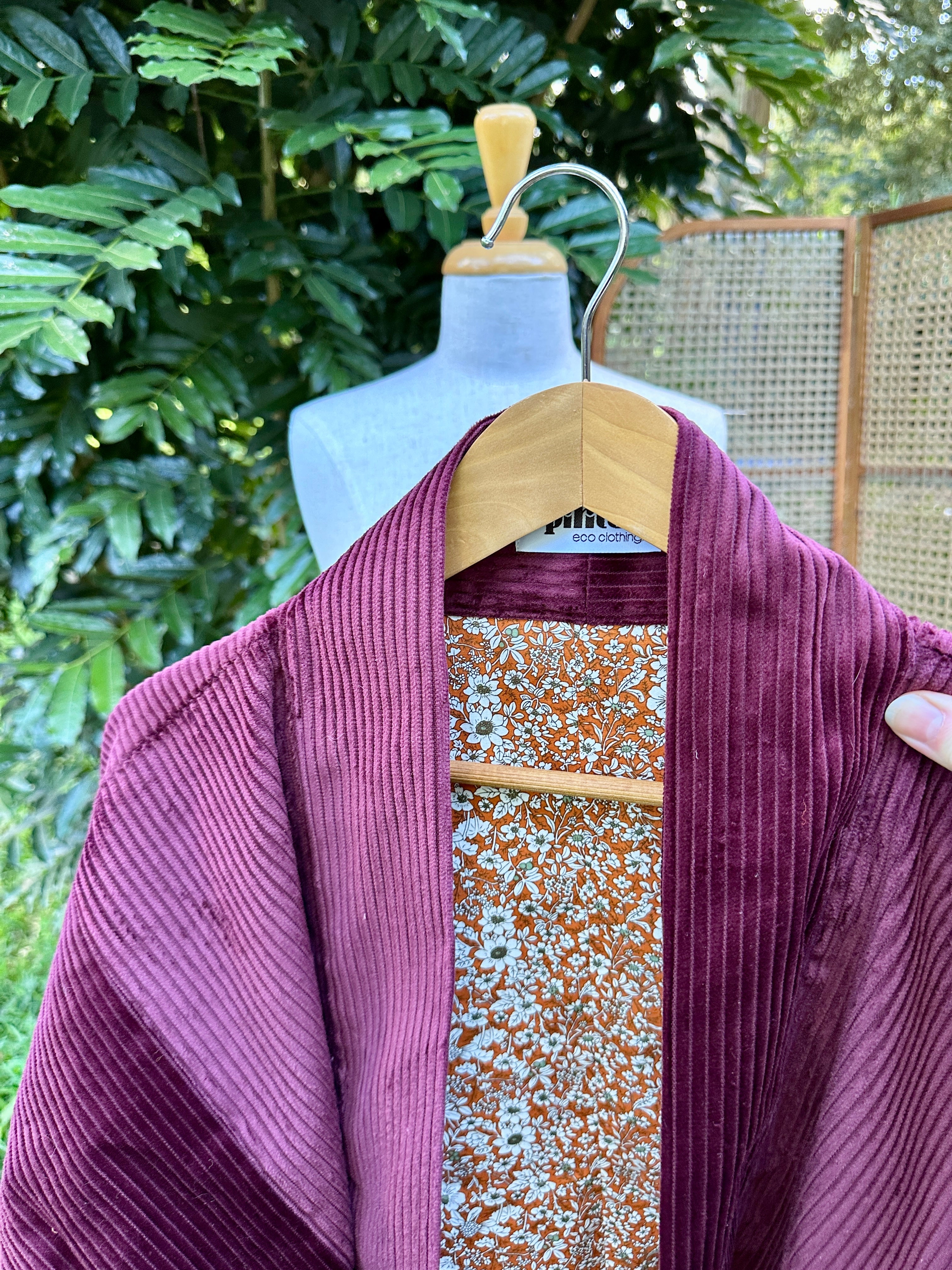 Gemini Reversible Cord Jacket - Burgundy ditsy orange lining
