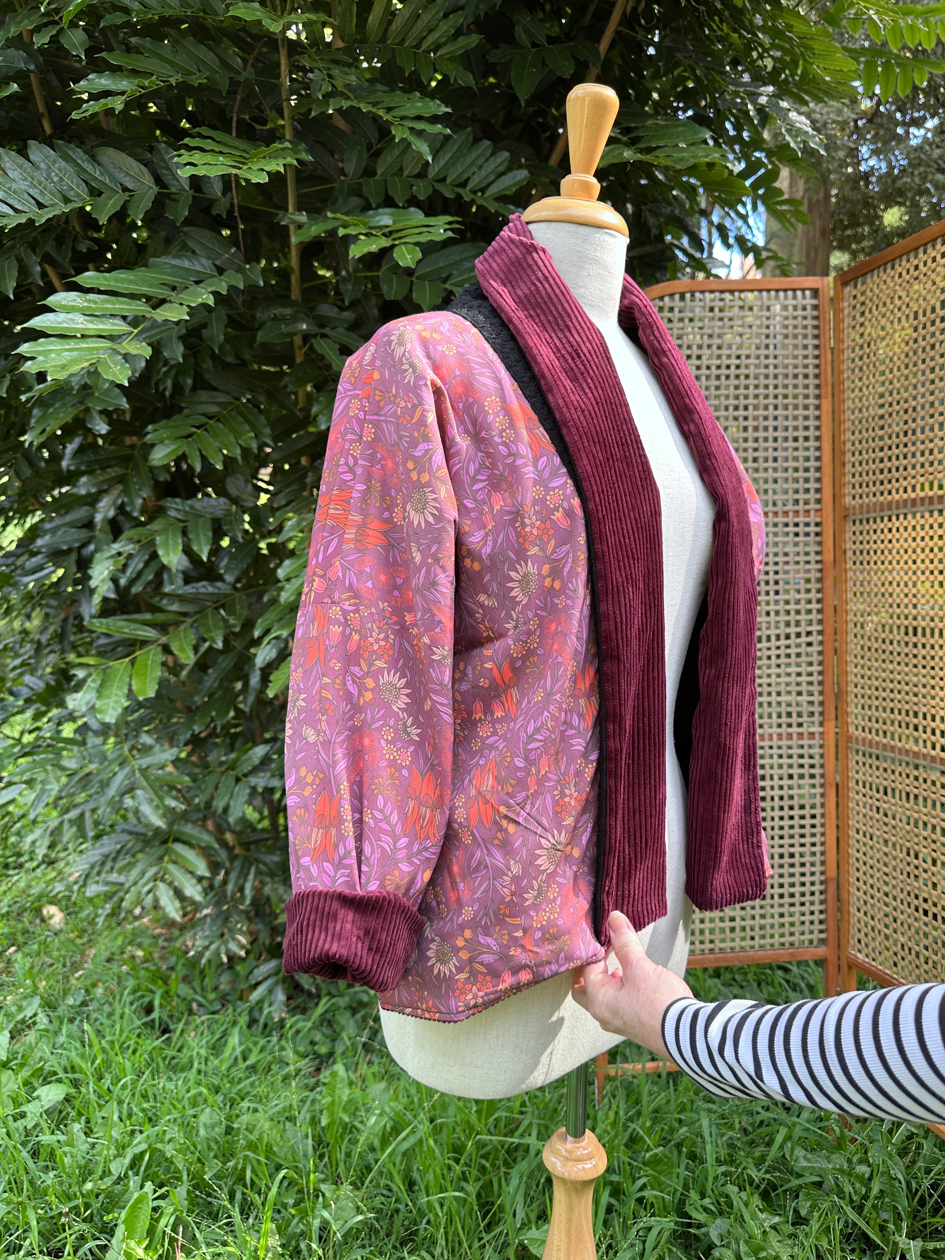 Gemini Reversible Cord Jacket - Burgundy blk roll collar