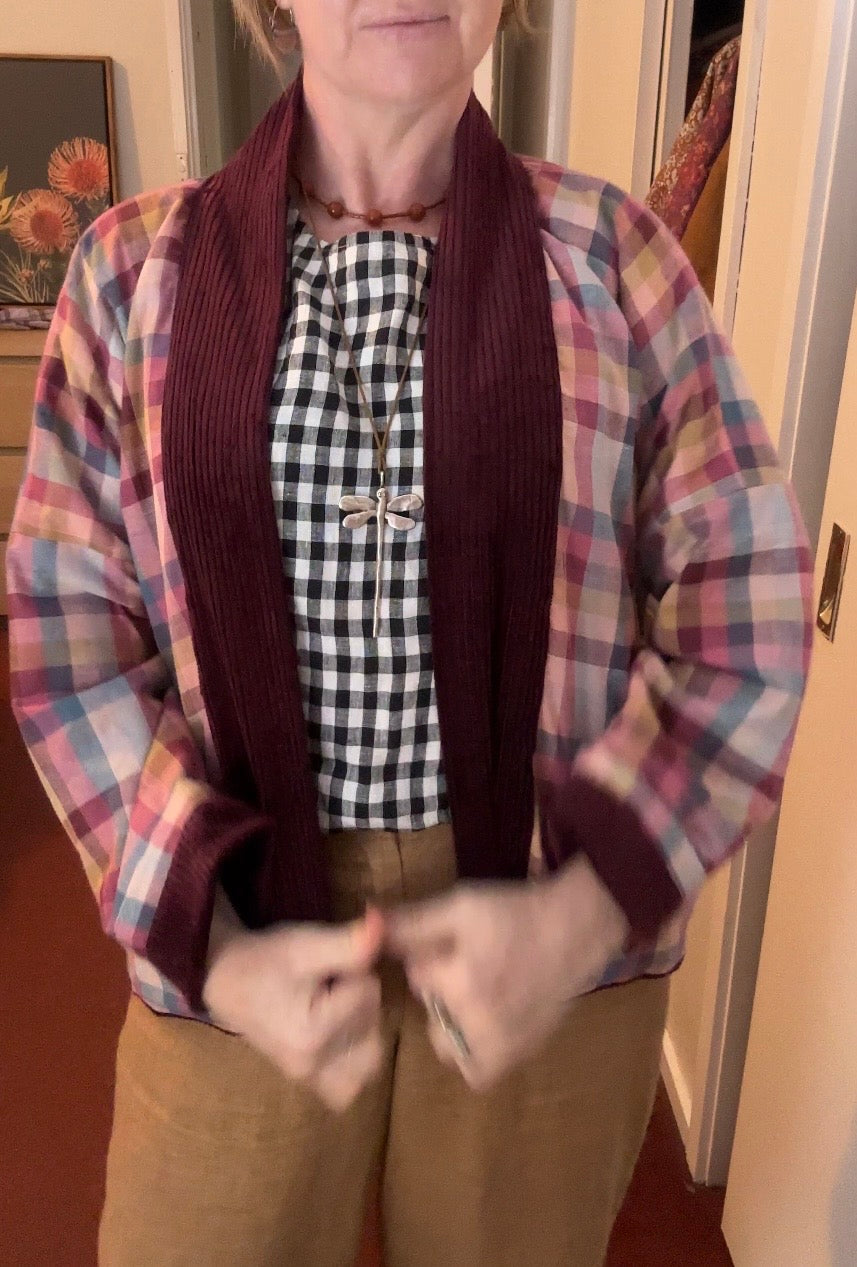 Reversible Cord Jacket - Burgundy check lining