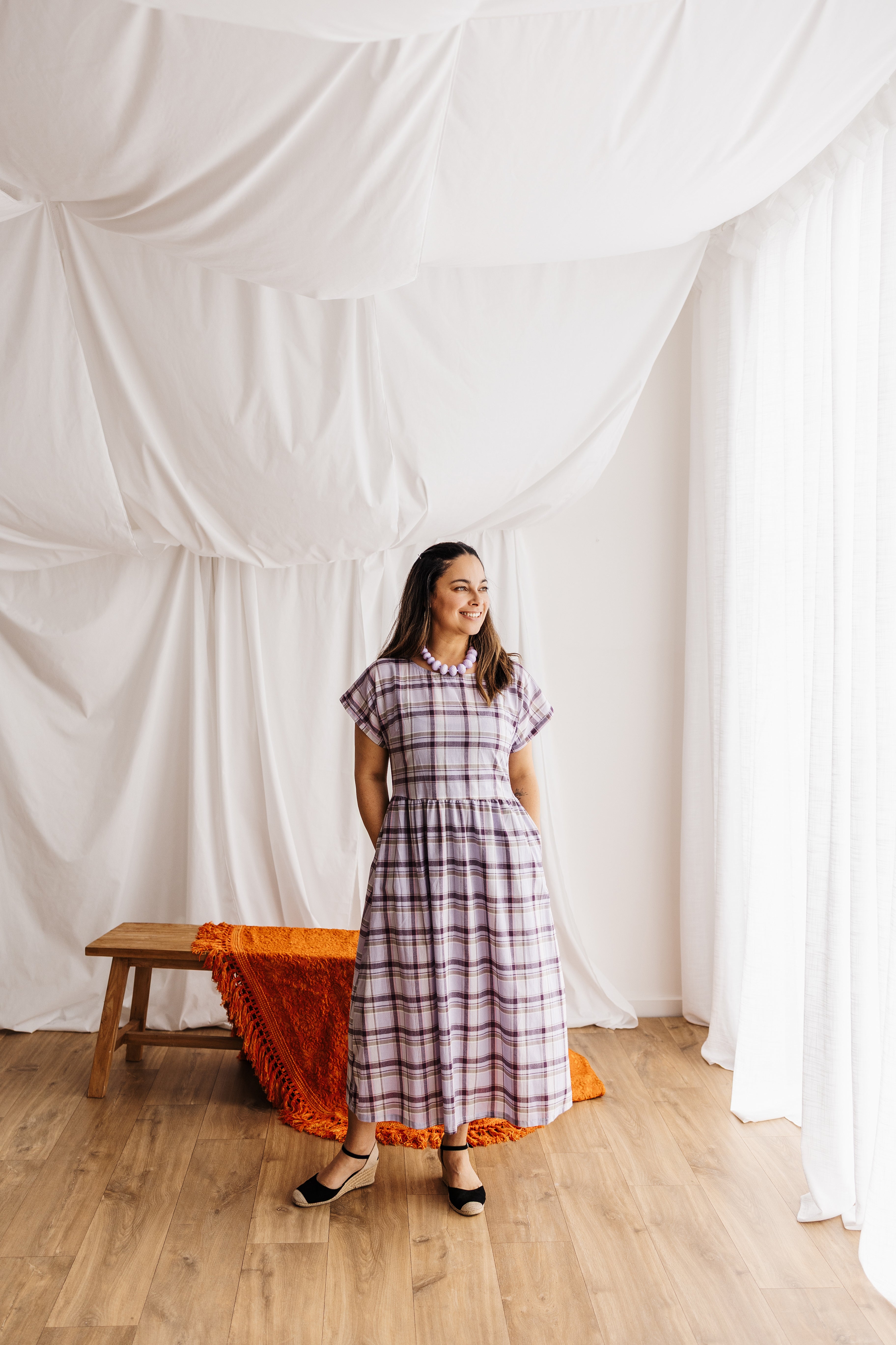 The Frankie Dress in Japanese organic cotton — a relaxed, timeless silhouette made to order. Handmade slow fashion from the Dandenong Ranges by Spiritus Eco Clothing.