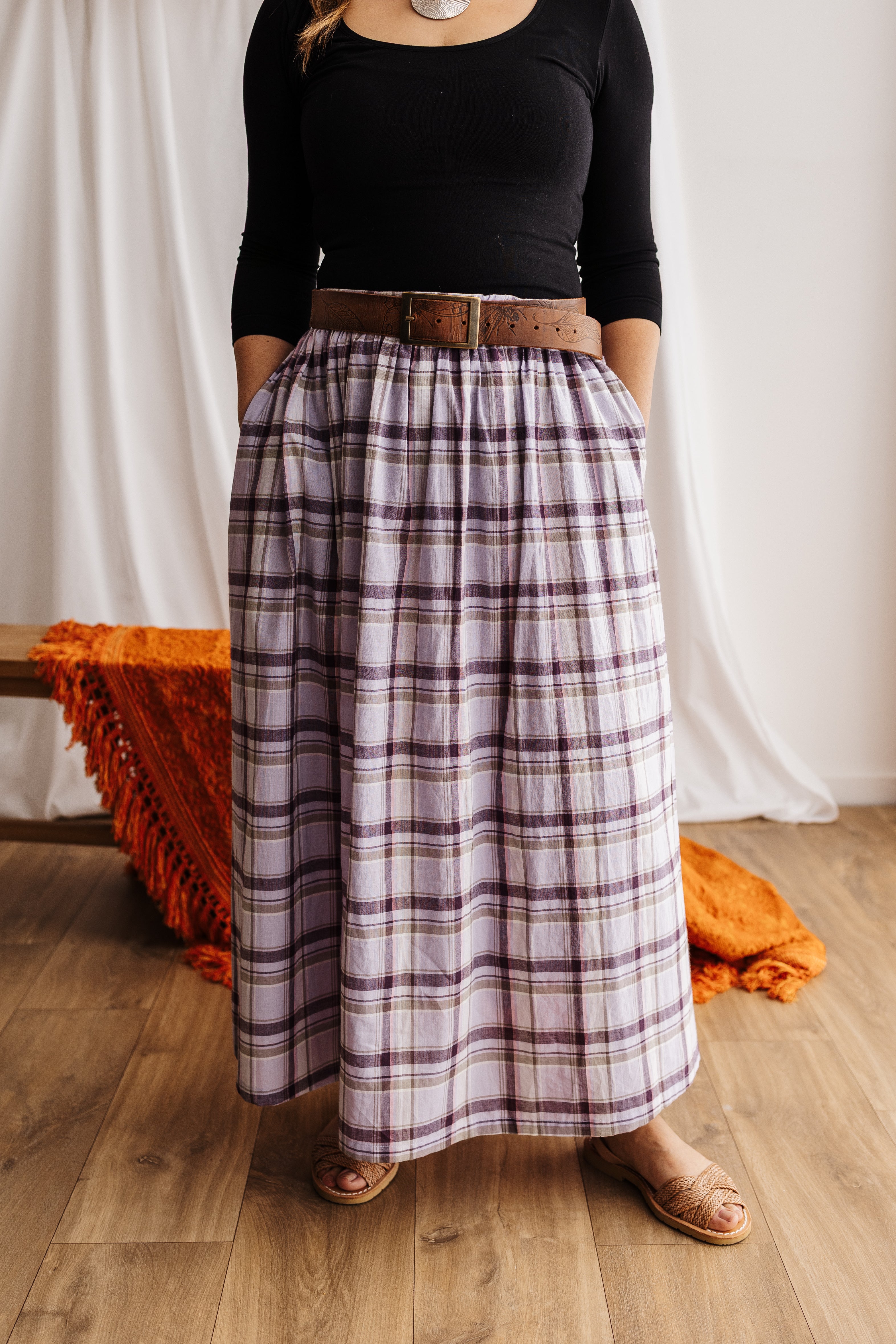 A flowing gypsy skirt in Japanese Organic Cotton check fabric. Ethically handmade in the Dandenong Ranges. Part of the Future Vintage collection by Spiritus Eco Clothing.
