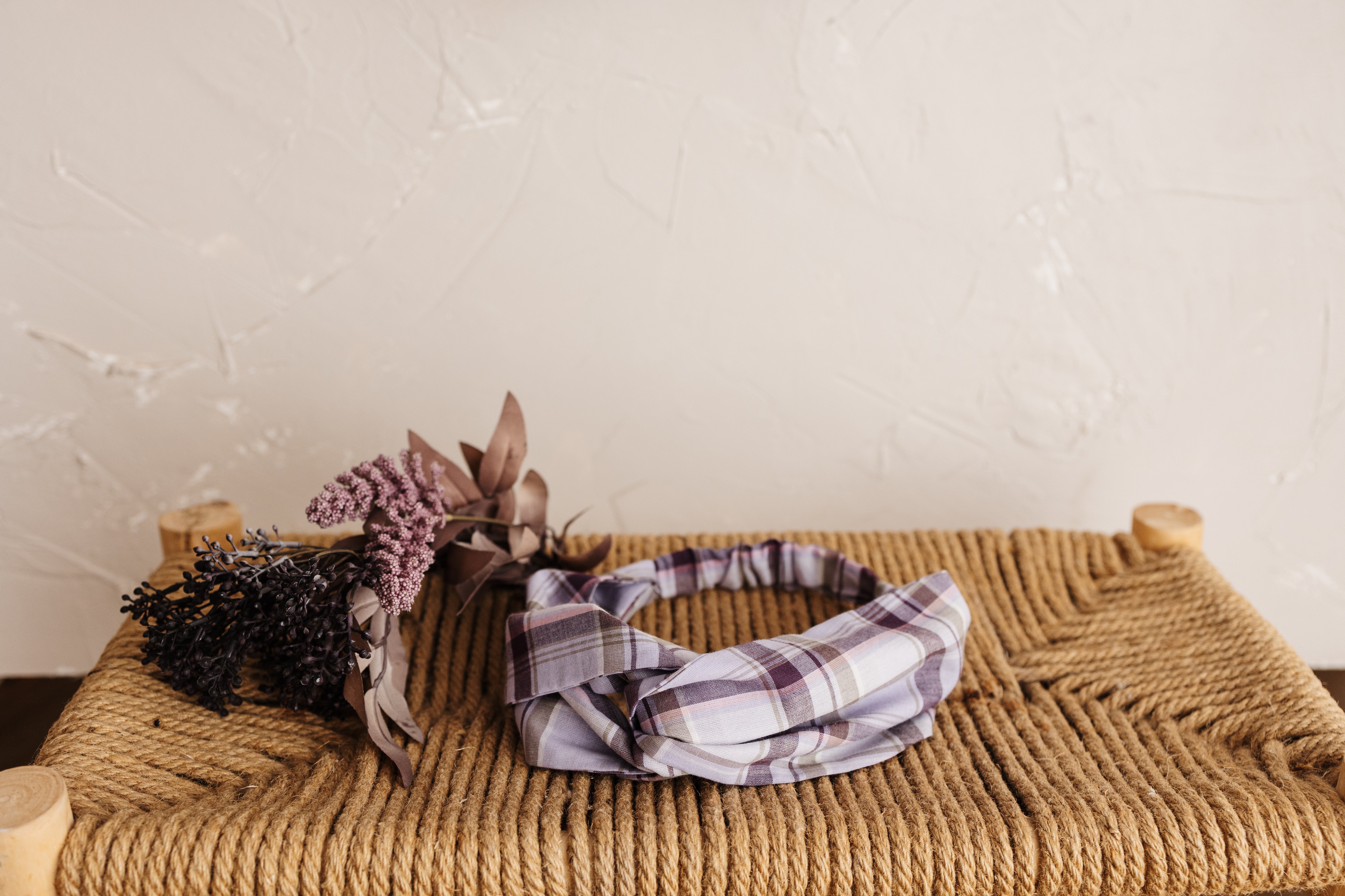 A handmade headband in lilac Japanese organic cotton. Zero waste accessory from the Future Vintage collection by Spiritus Eco Clothing.