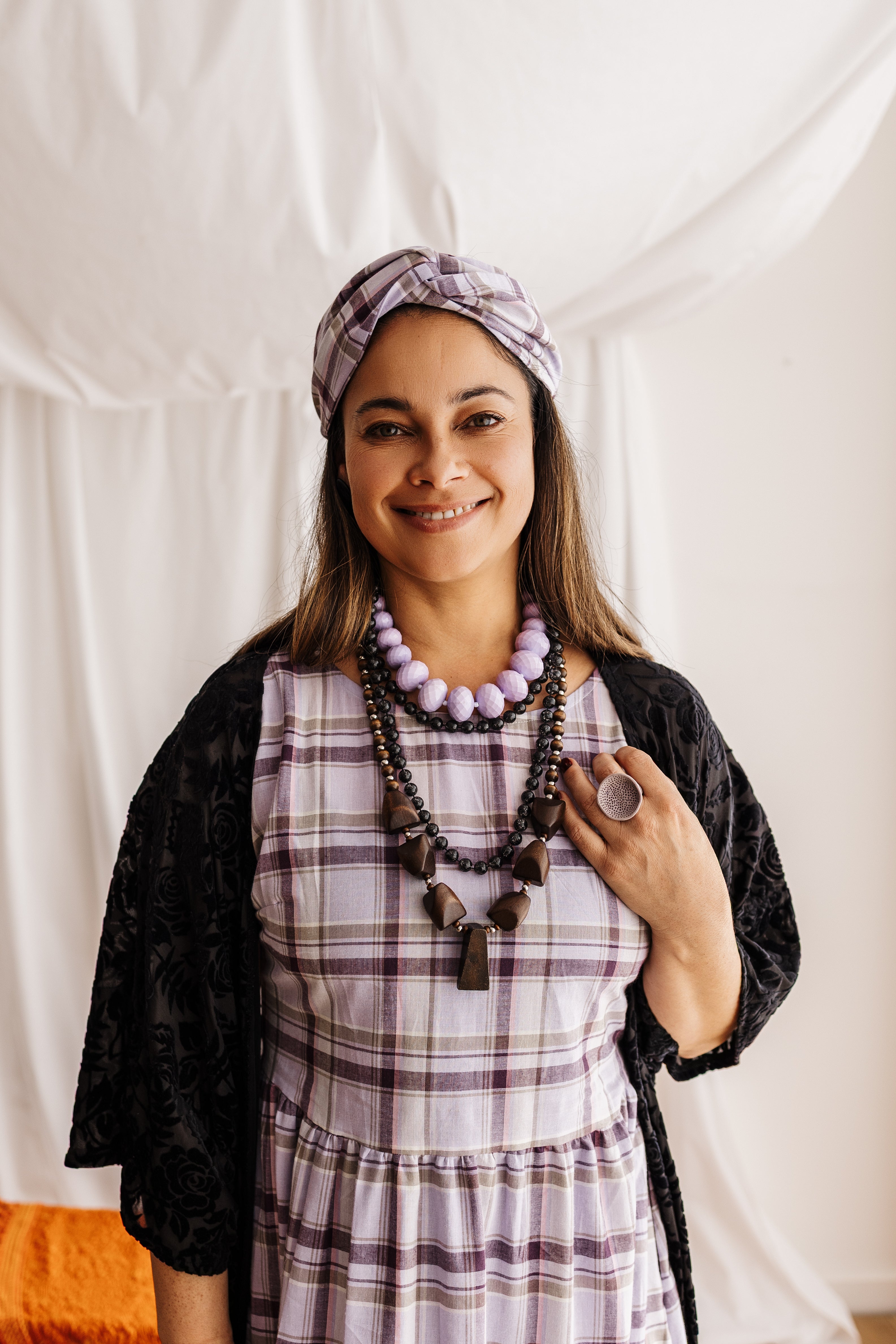 A handmade headband in lilac Japanese organic cotton. Zero waste accessory from the Future Vintage collection by Spiritus Eco Clothing.