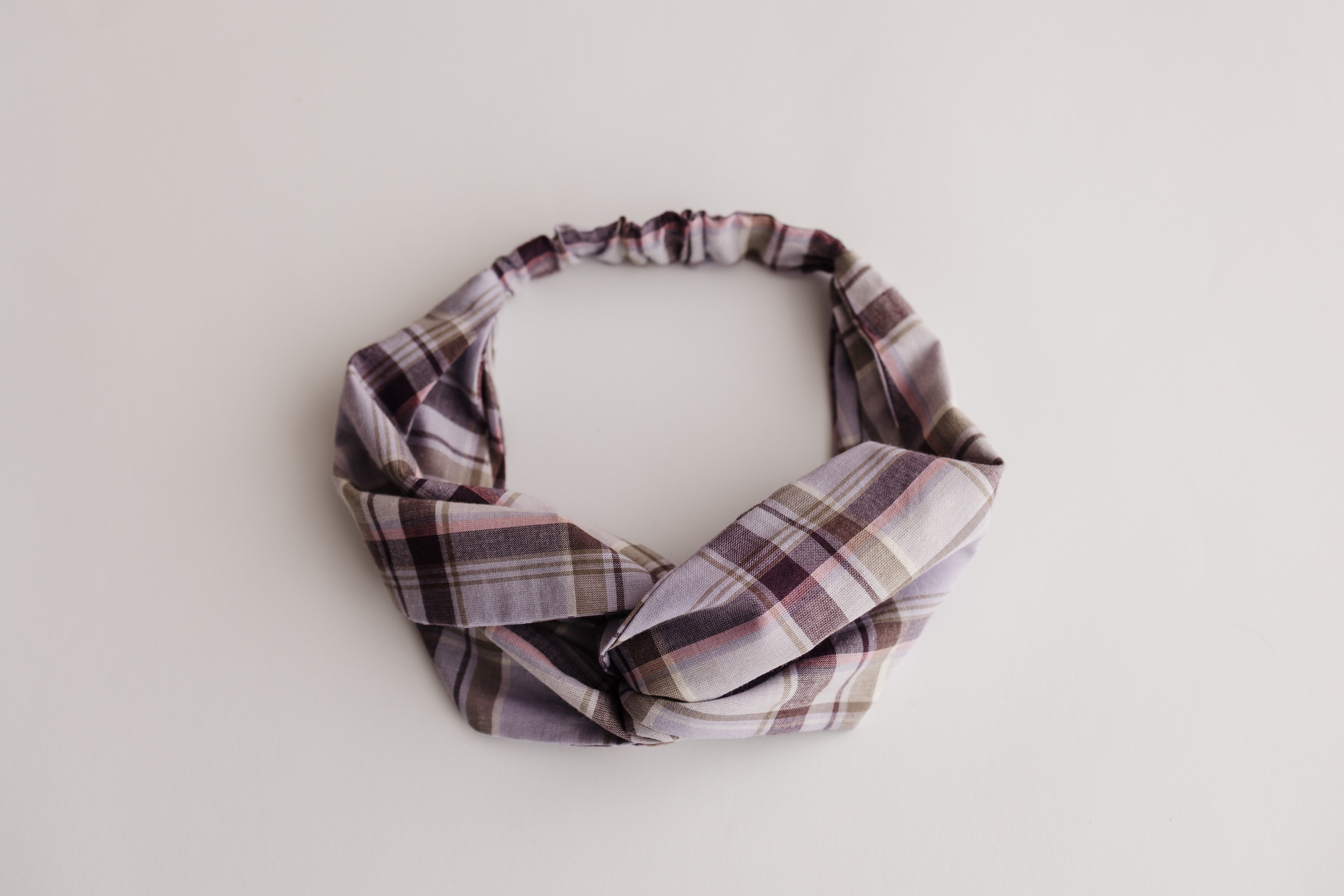 A handmade headband in lilac Japanese organic cotton. Zero waste accessory from the Future Vintage collection by Spiritus Eco Clothing.