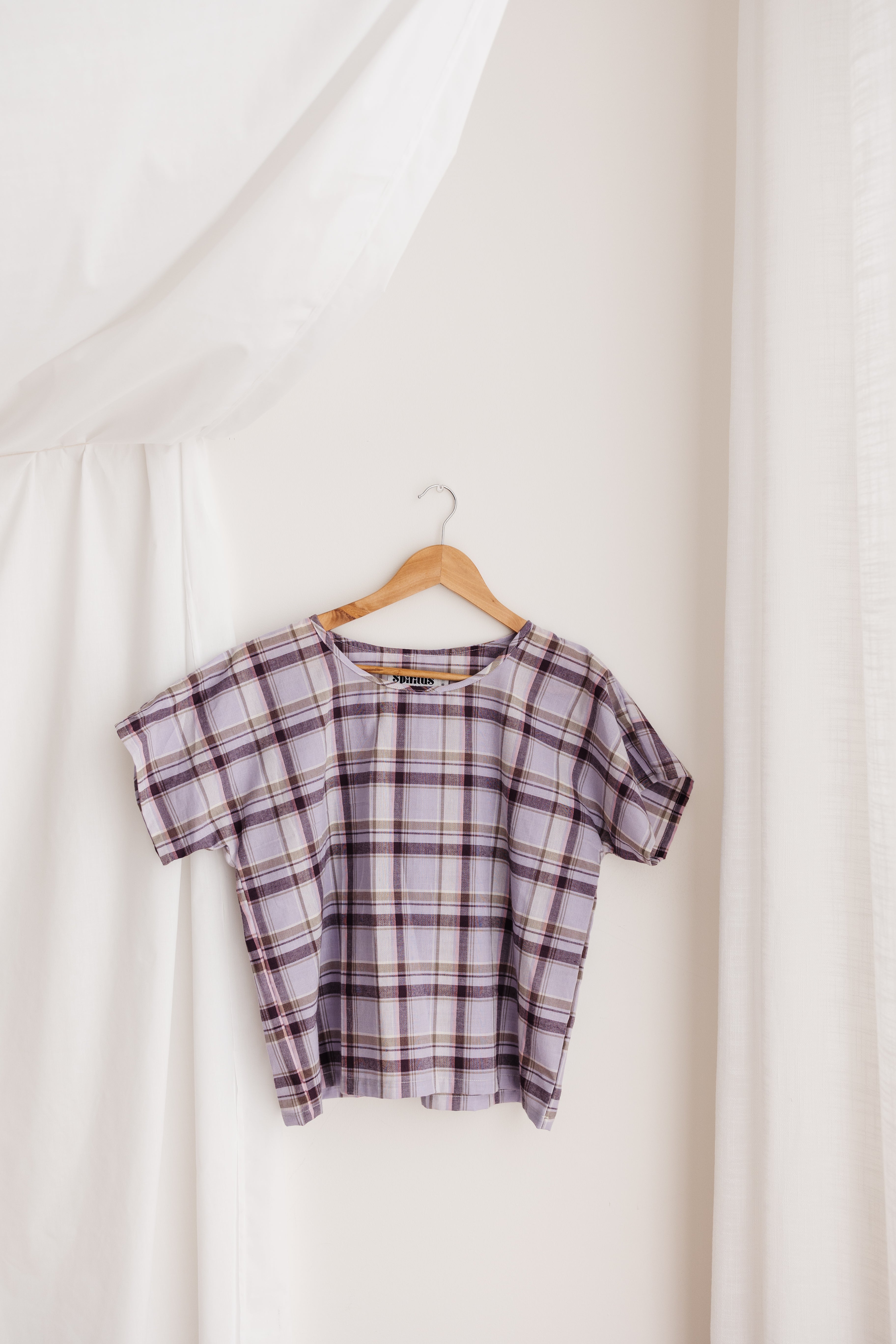A relaxed tee in Japanese Organic Cotton check fabric. Ethically handmade in the Dandenong Ranges. Part of the Future Vintage collection by Spiritus Eco Clothing, Australia.
