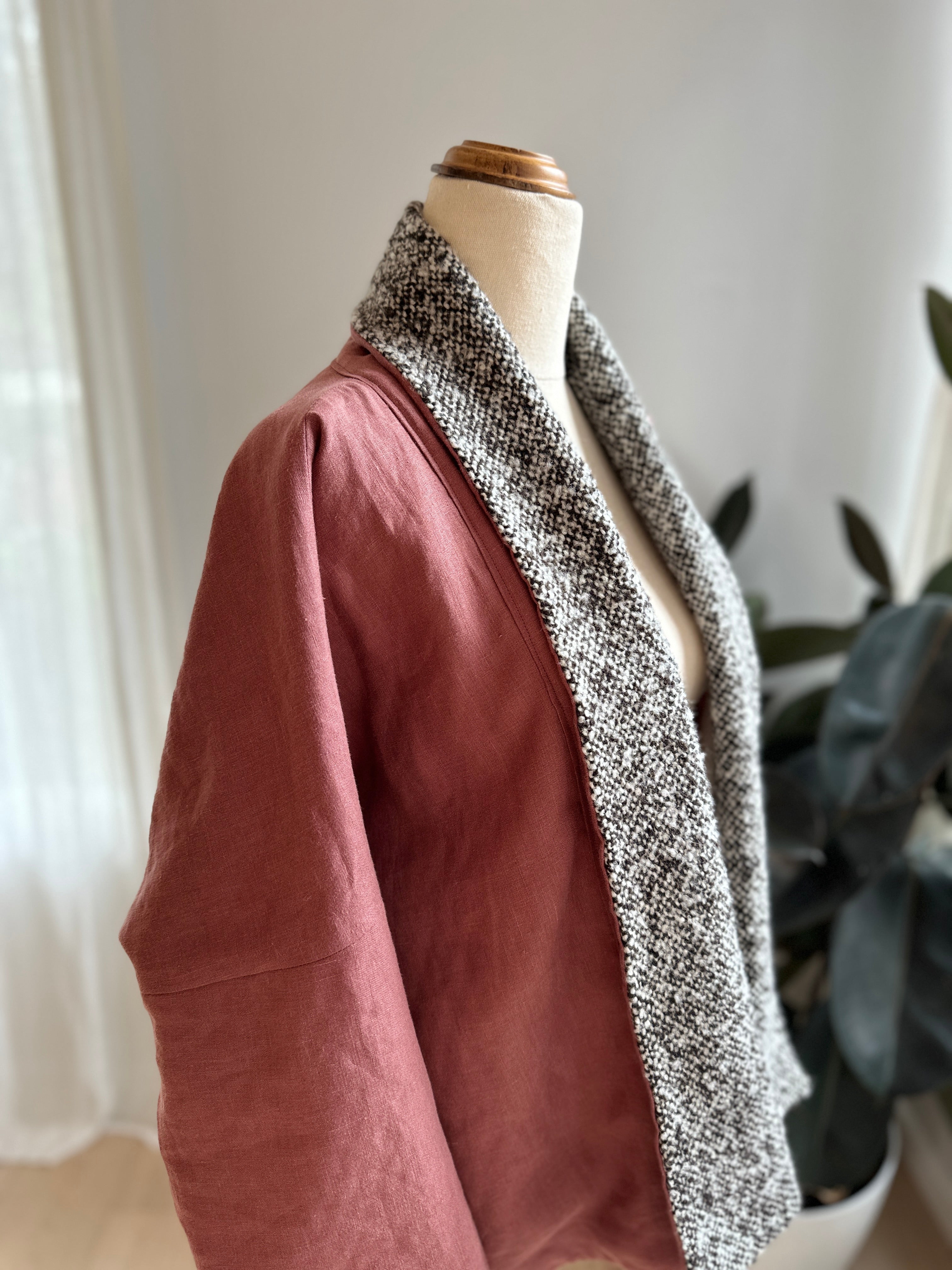 Reversible Linen / Wool Jacket - (Mulberry and Neutral tones) Quality Wool Offcuts from Waverley Mills