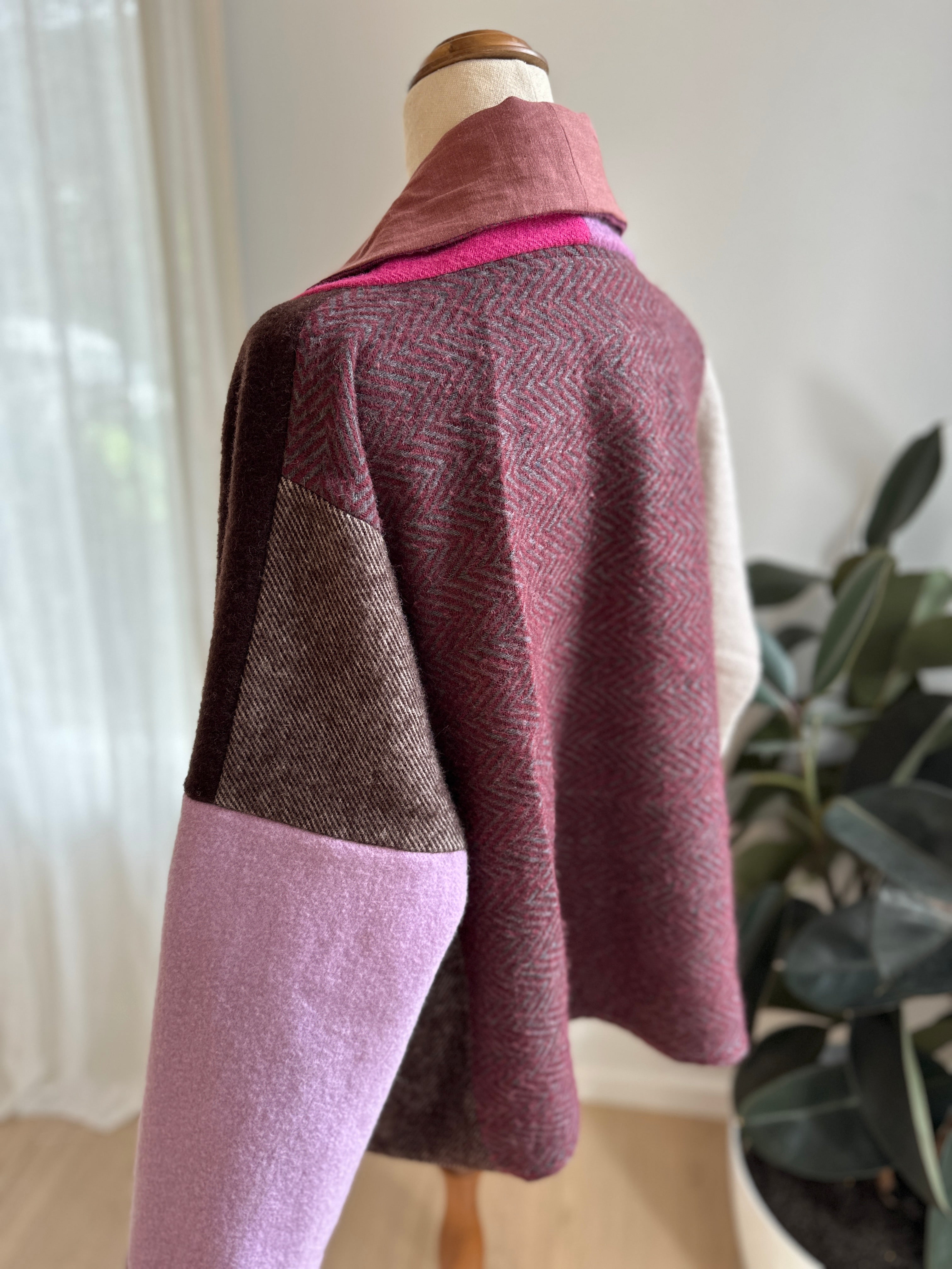 Reversible Linen / Wool Jacket - (Mulberry and Purples) Quality Wool Offcuts from Waverley Mills