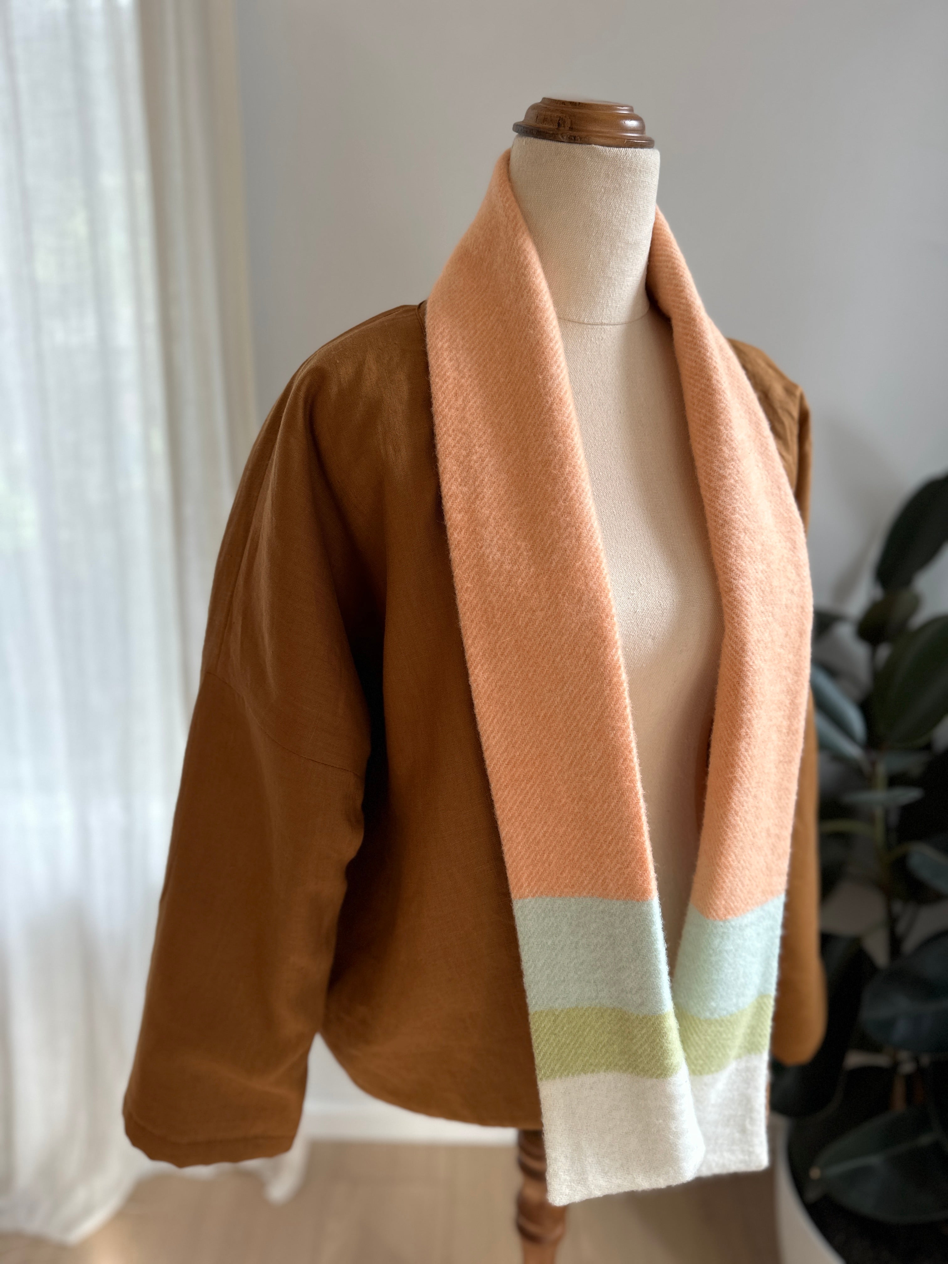 Reversible Linen / Wool Jacket (Tobacco and Peach)- Featuring Quality Wool Offcuts from Waverley Mills