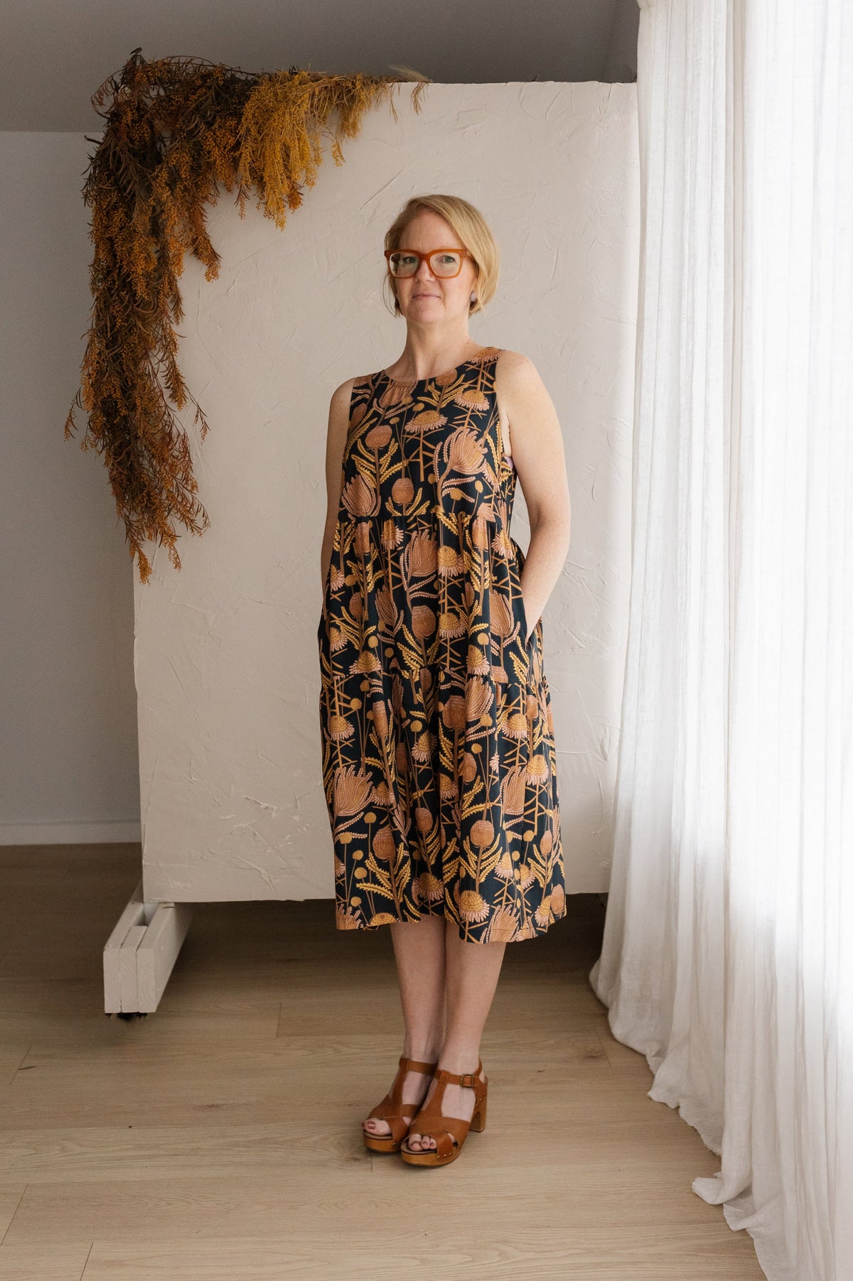 Tiered Sleeveless dress - Billy Banksia print | Spiritus eco clothing