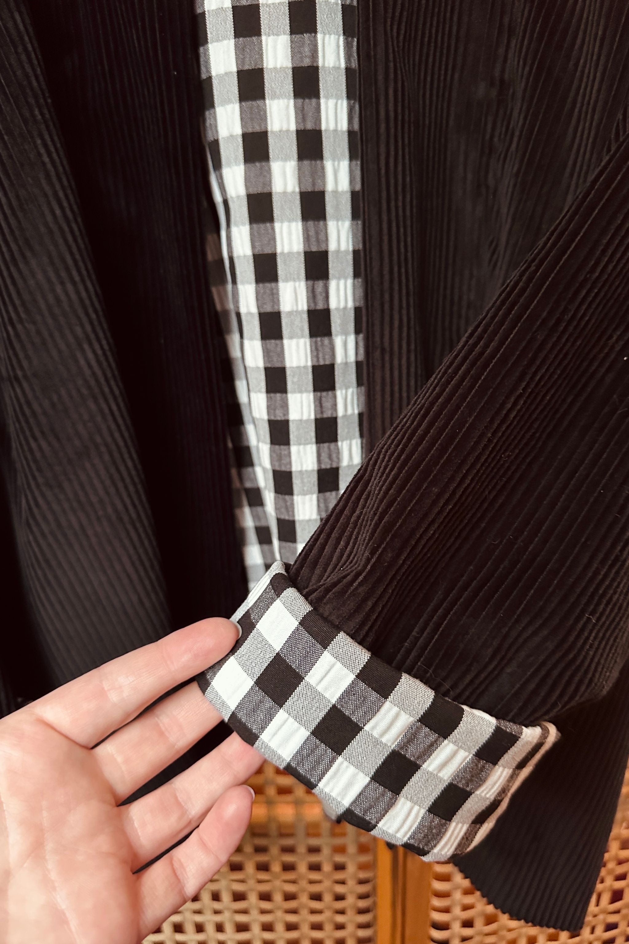 Reversible Cord Jacket - black deadstock gingham lining