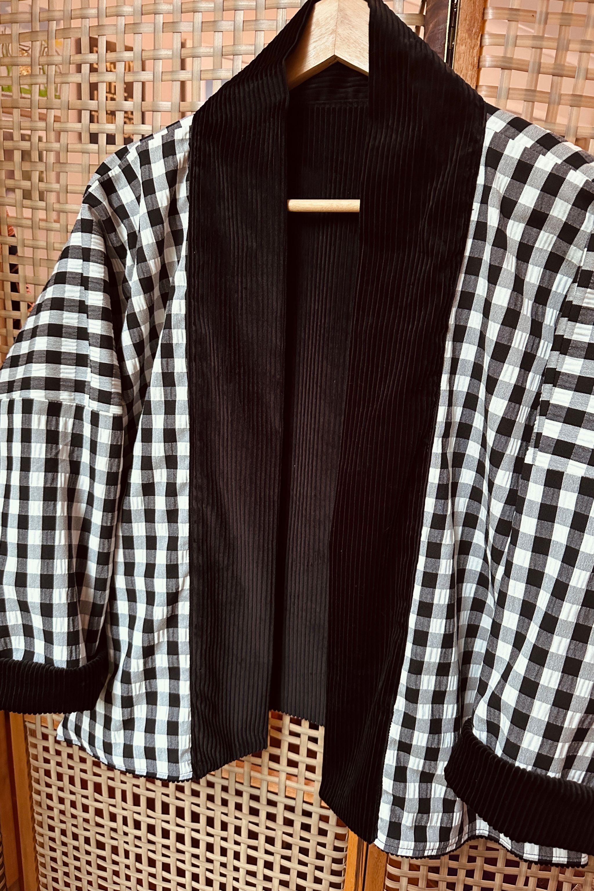 Reversible Cord Jacket - black deadstock gingham lining