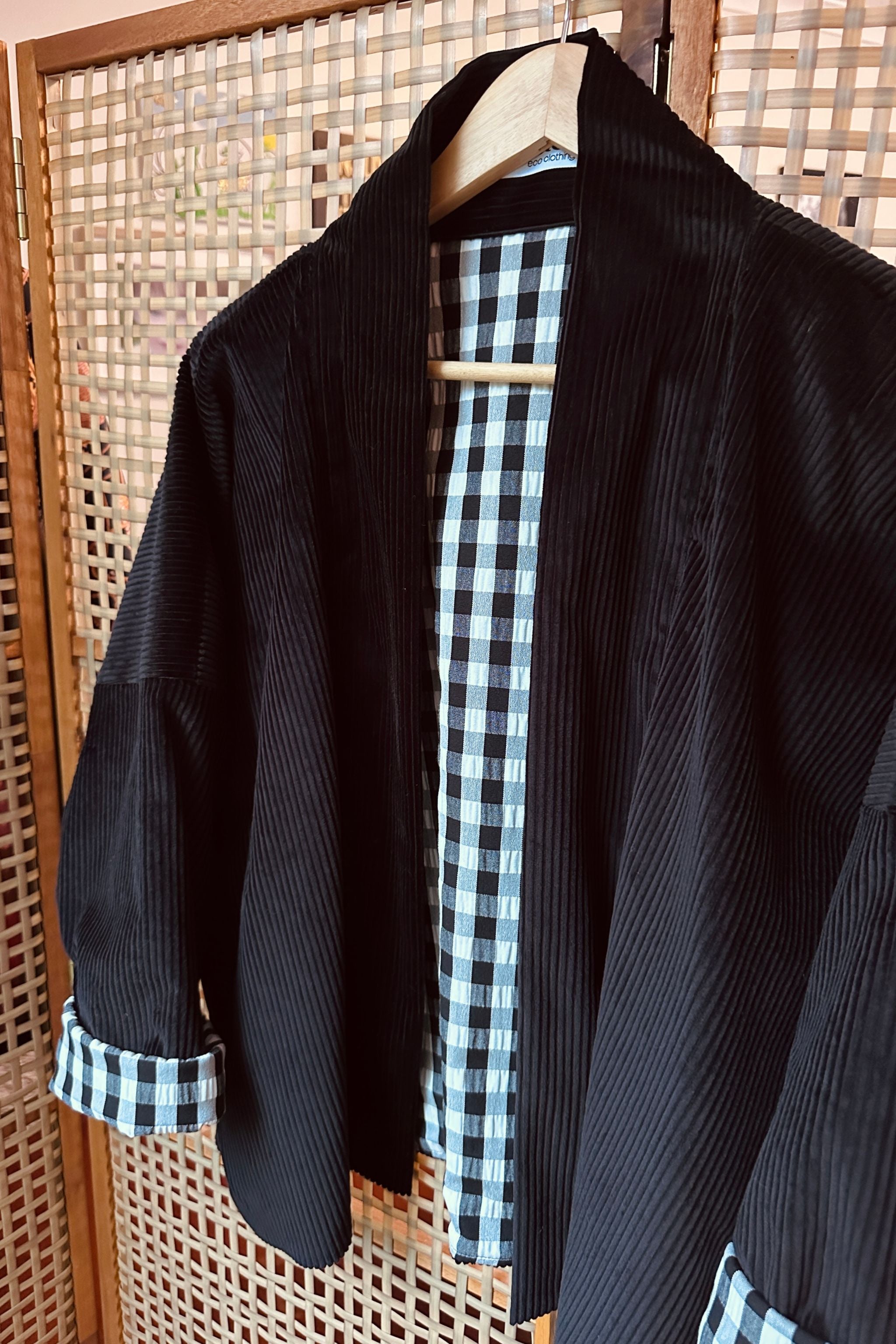Reversible Cord Jacket - black deadstock gingham lining